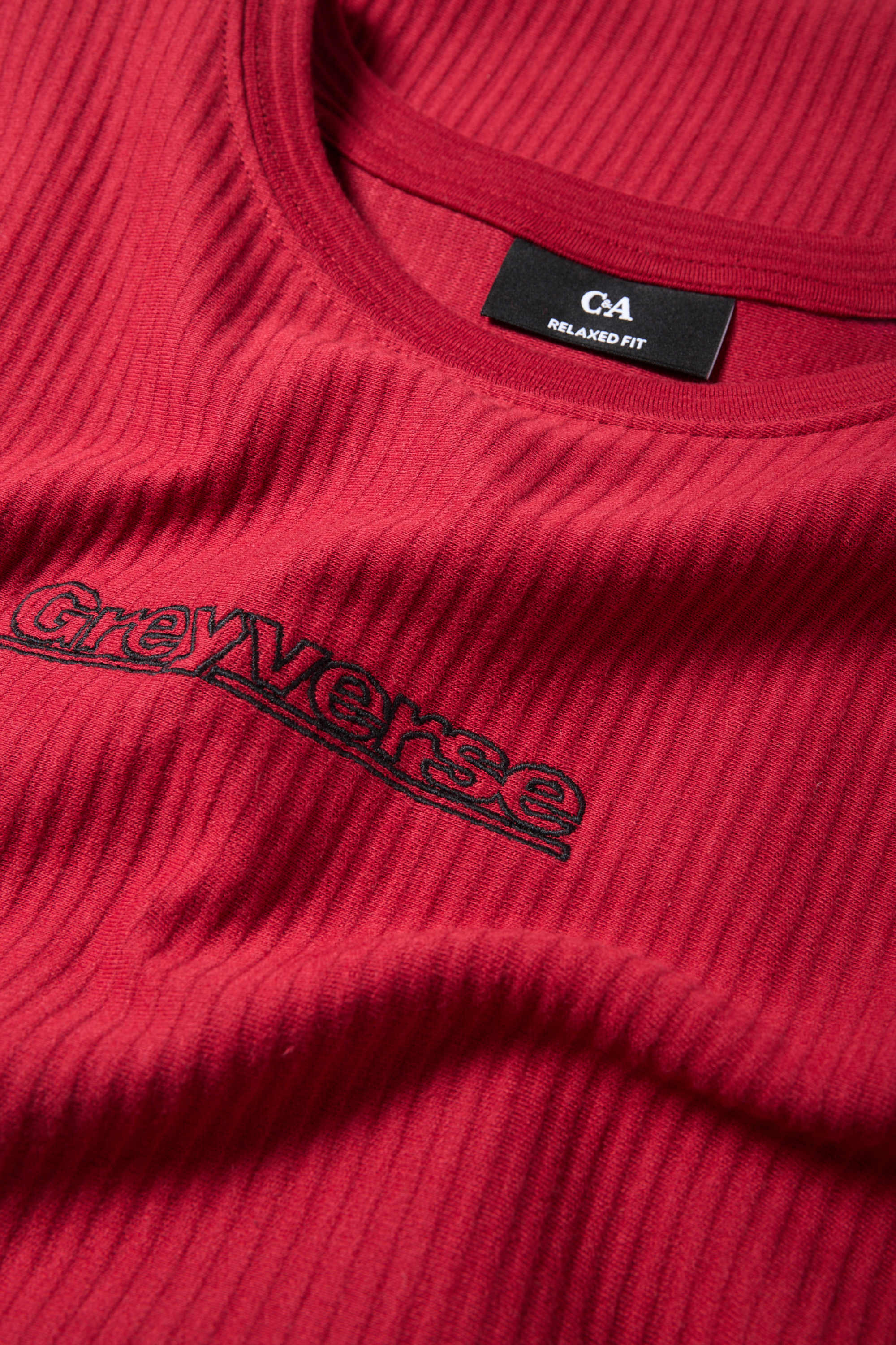 T-shirt - relaxed fit - ribbed dark red