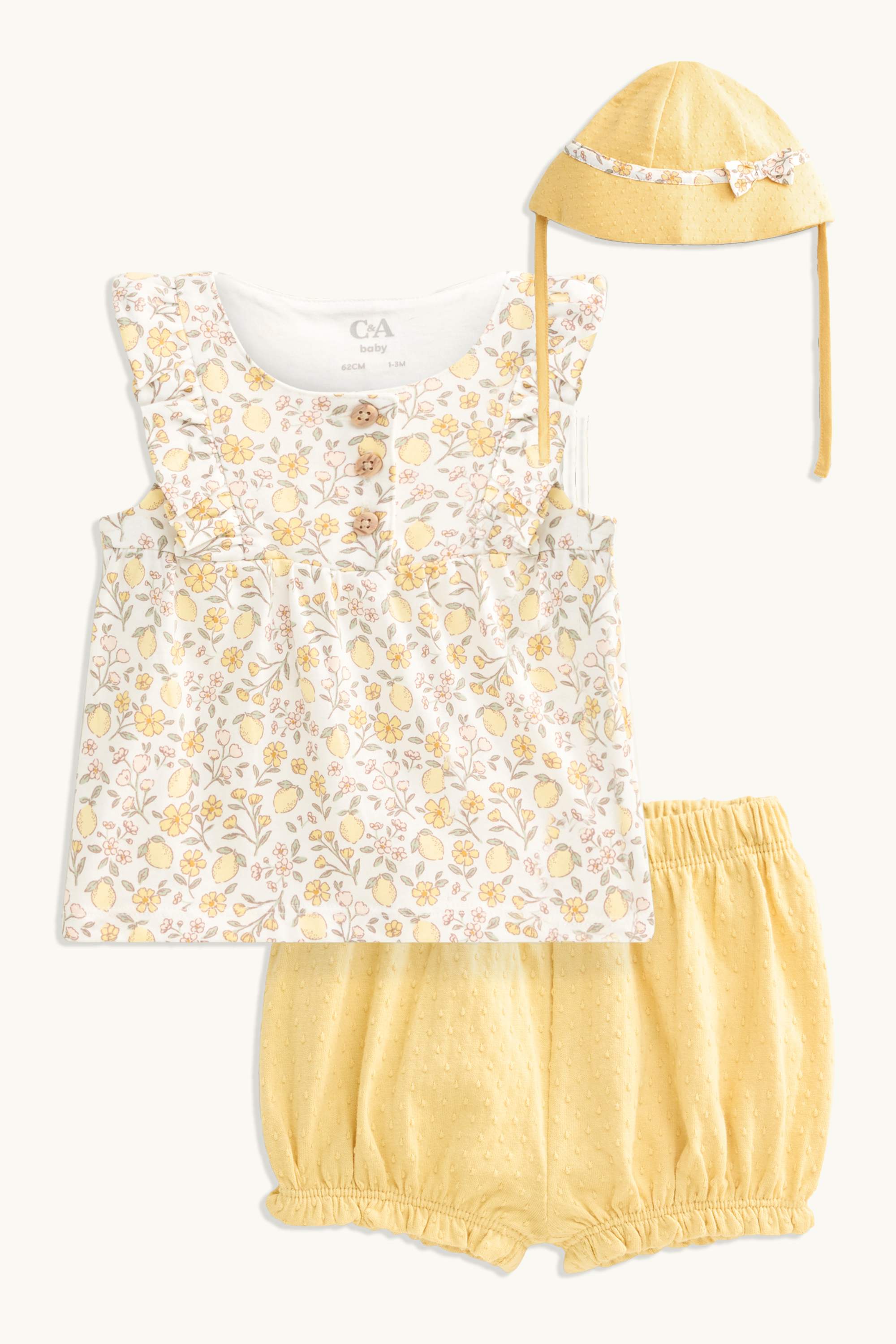 Flowers and lemons - baby outfit - 3 piece yellow