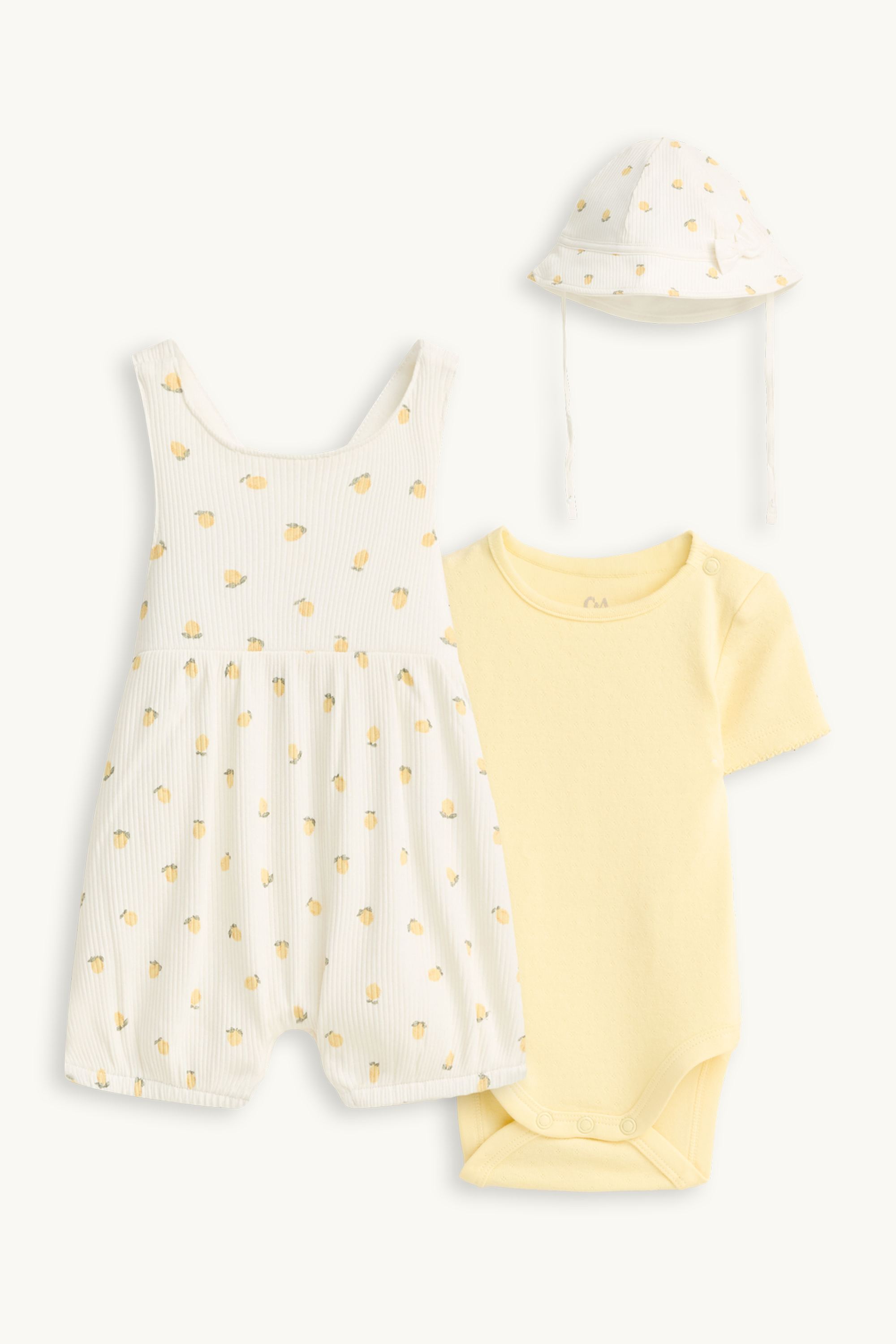 Lemon - newborn outfit - 3 piece white / yellow