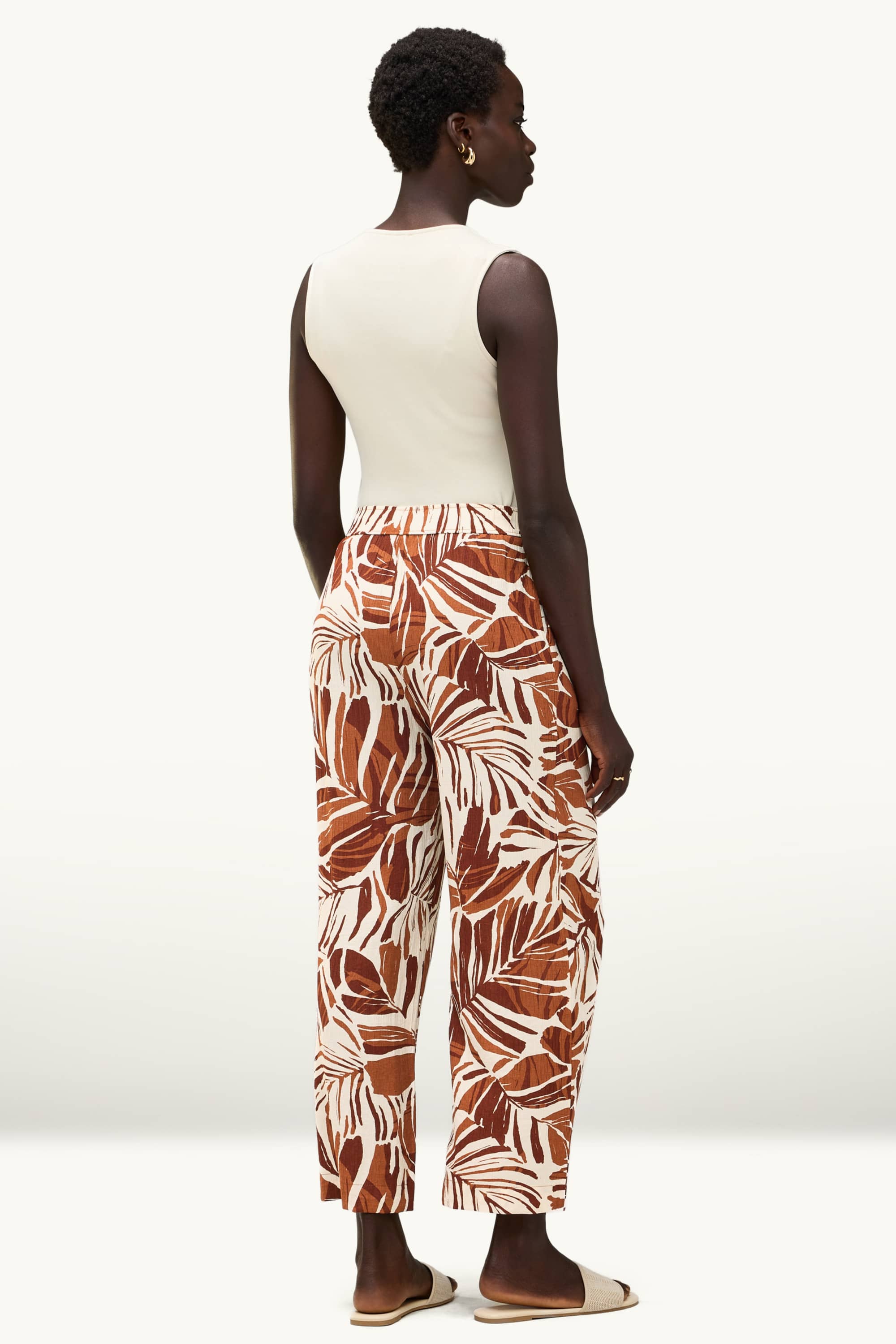 Cloth trousers - high waist - palazzo - patterned brown / cremewhite