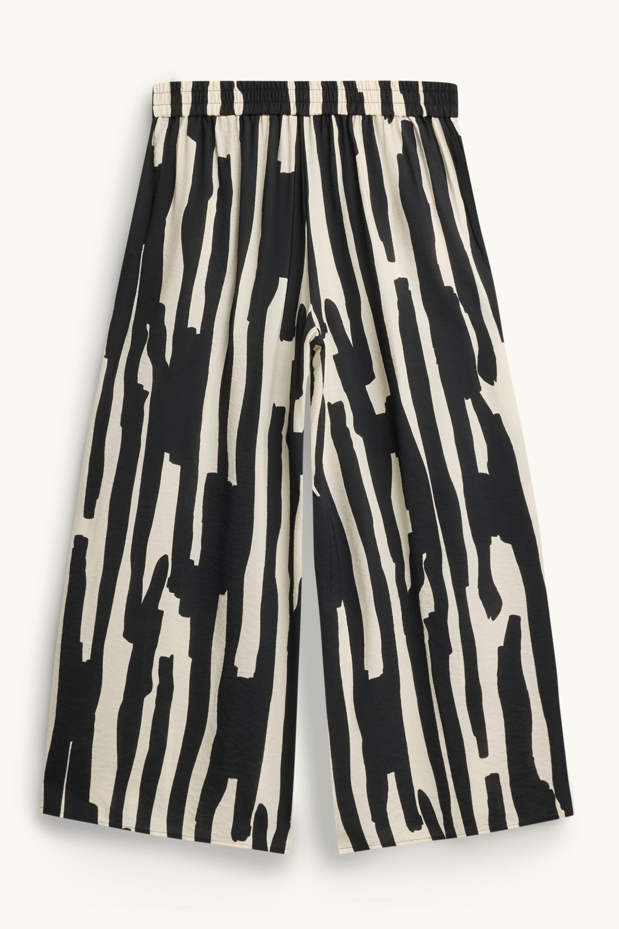 Cloth trousers - high waist - wide leg - patterned black / white