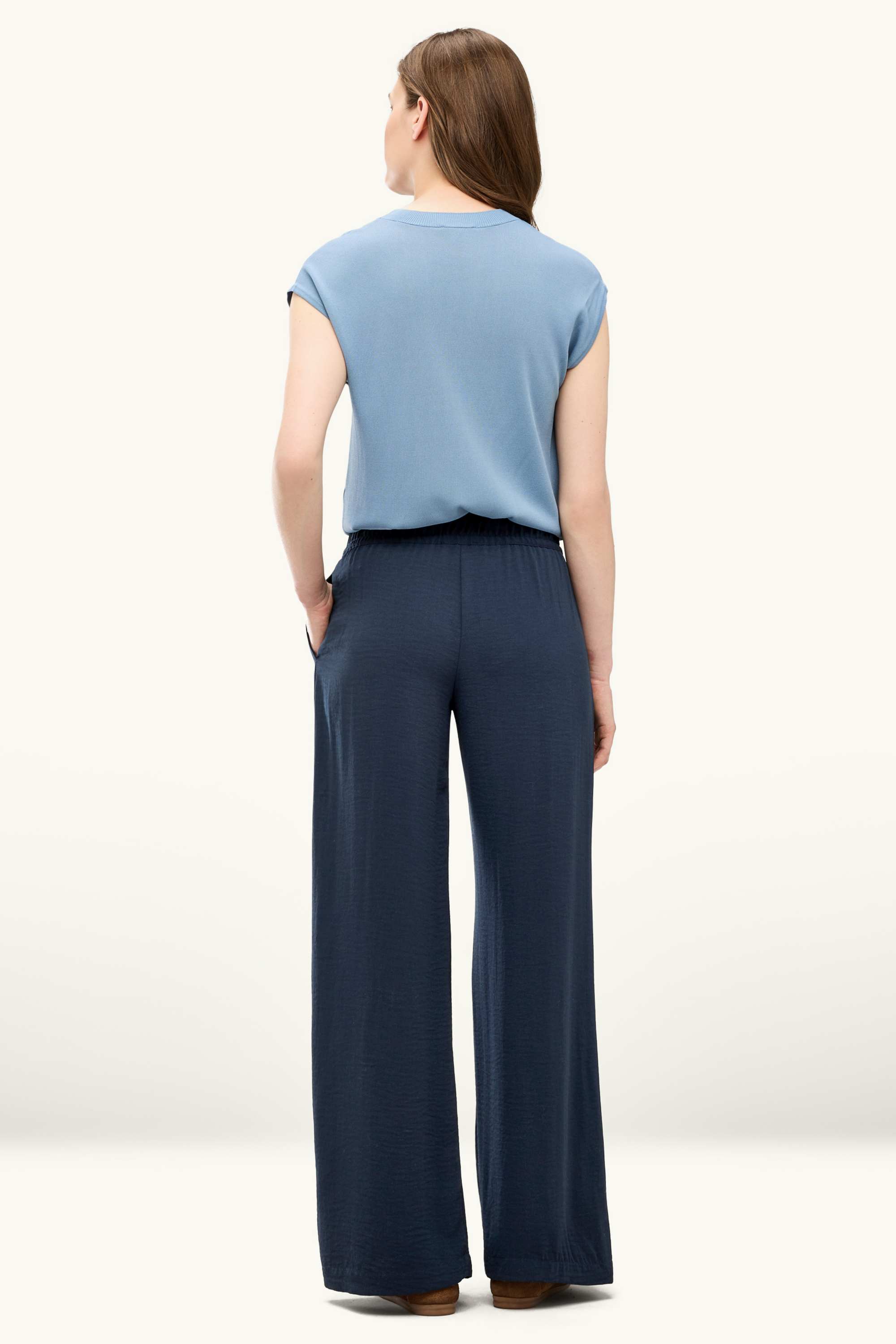 Cloth trousers - mid-rise waist - palazzo dark blue