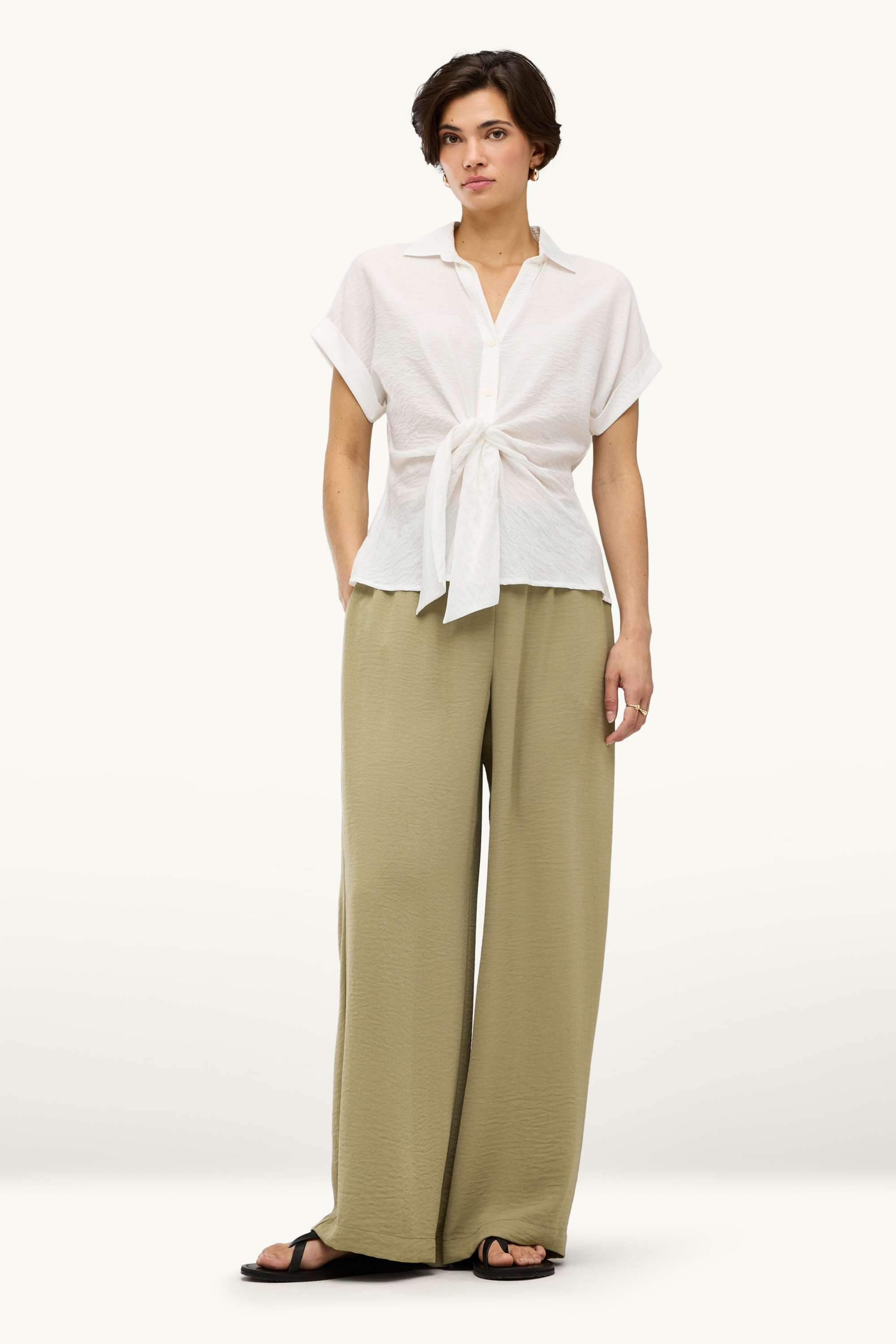 Cloth trousers - mid-rise waist - palazzo green