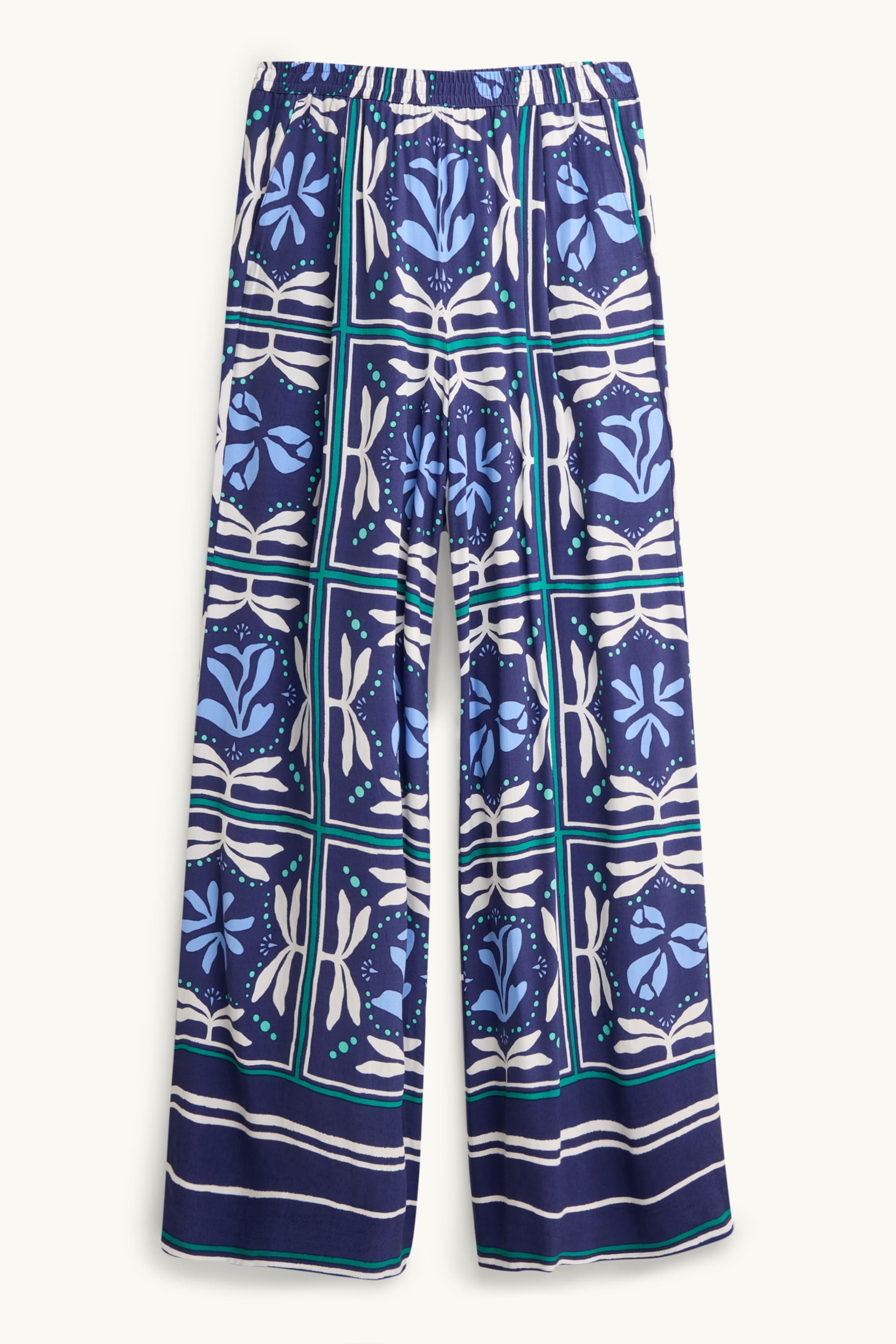 Cloth trousers - high waist - wide leg - patterned dark blue