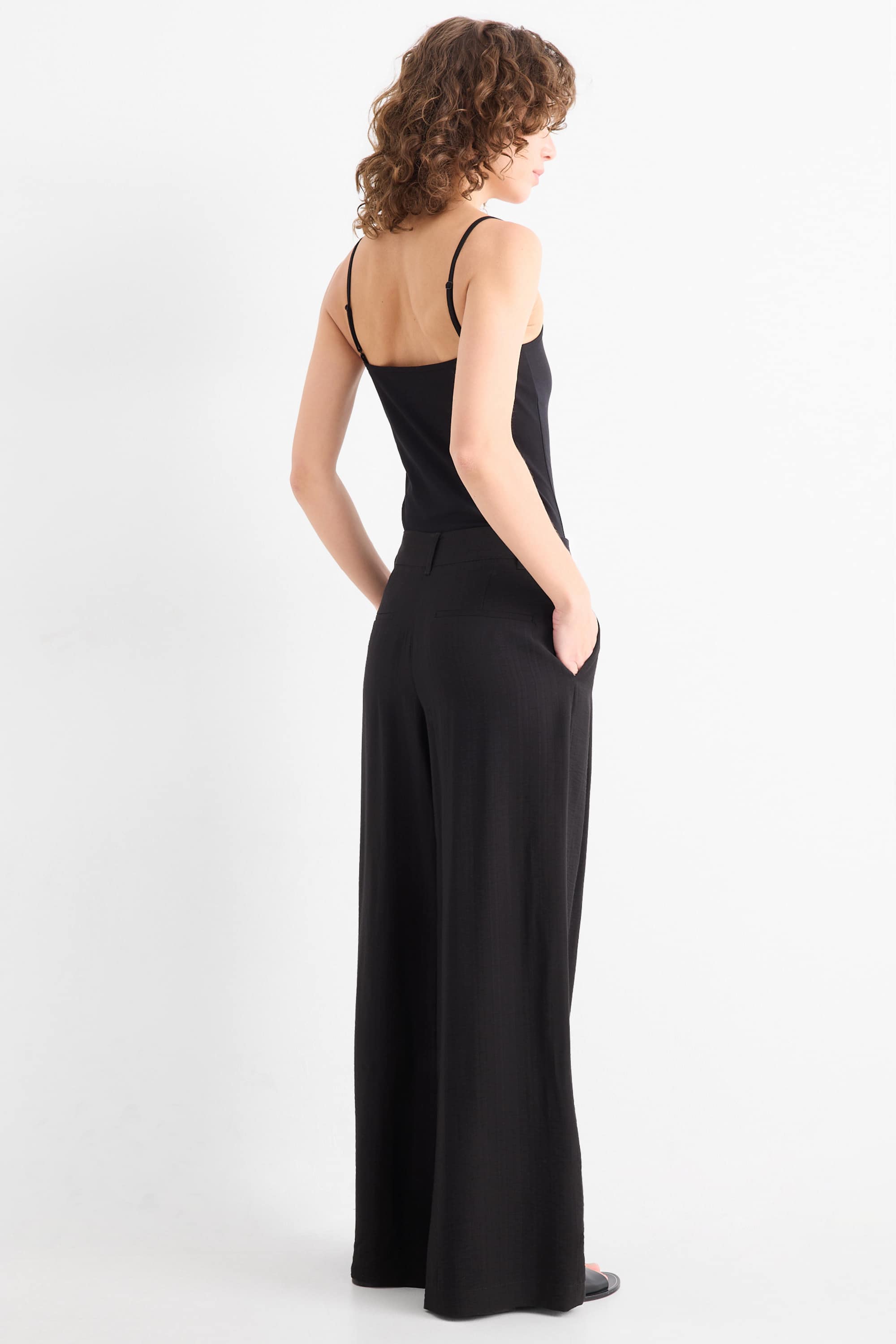 Cloth trousers - mid-rise waist - wide leg black