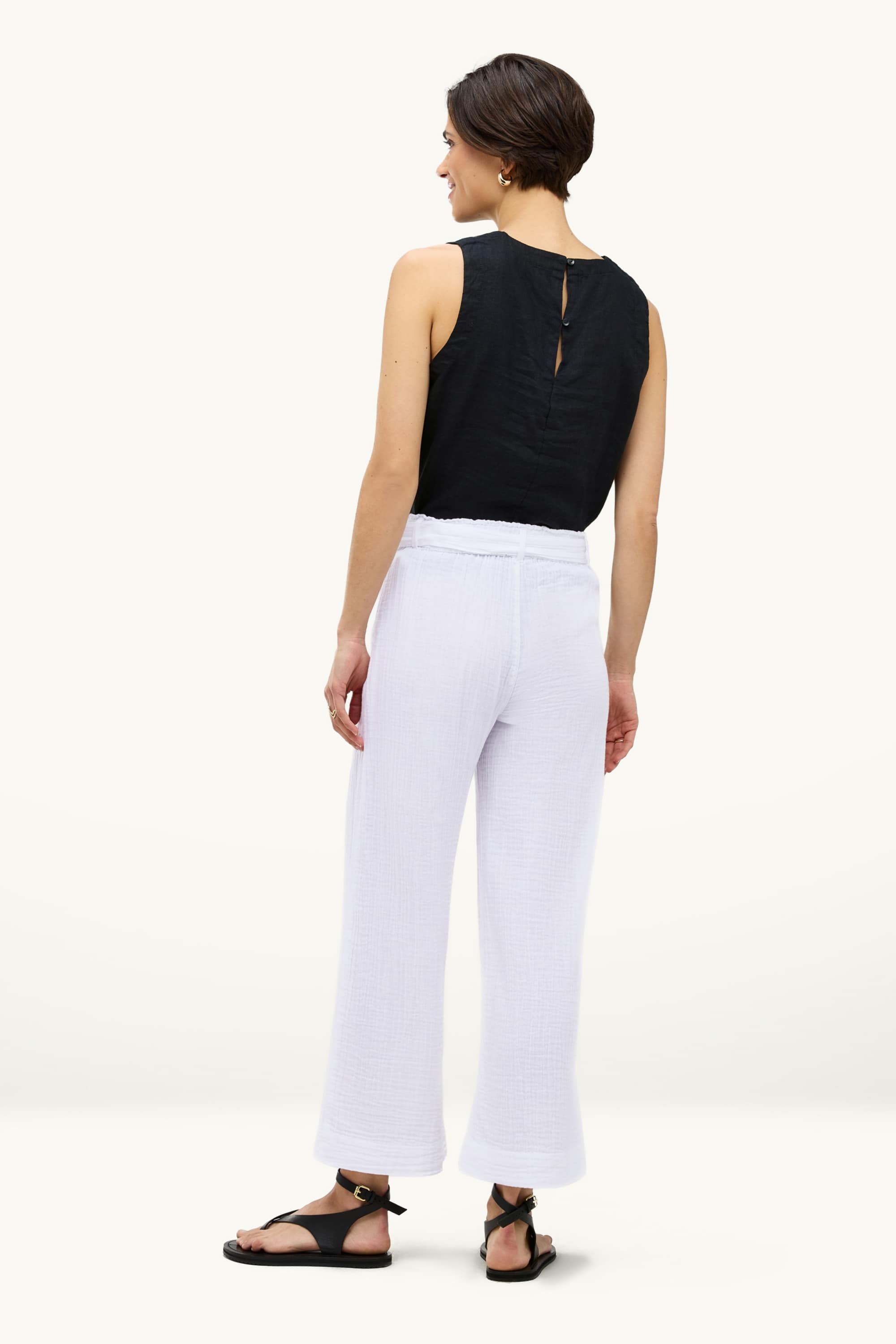 Cropped cloth trousers - high waist - wide leg white