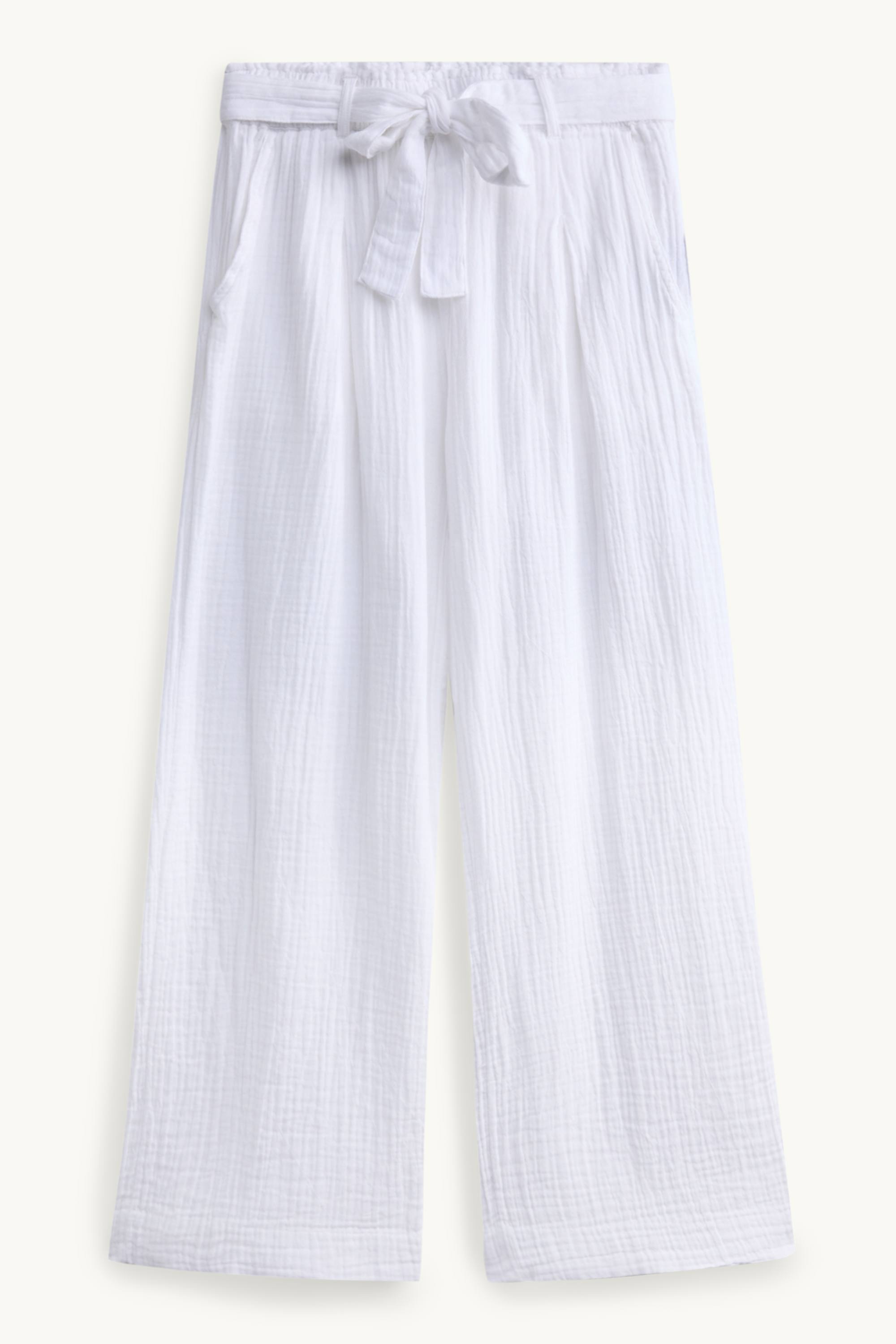 Cropped cloth trousers - high waist - wide leg white