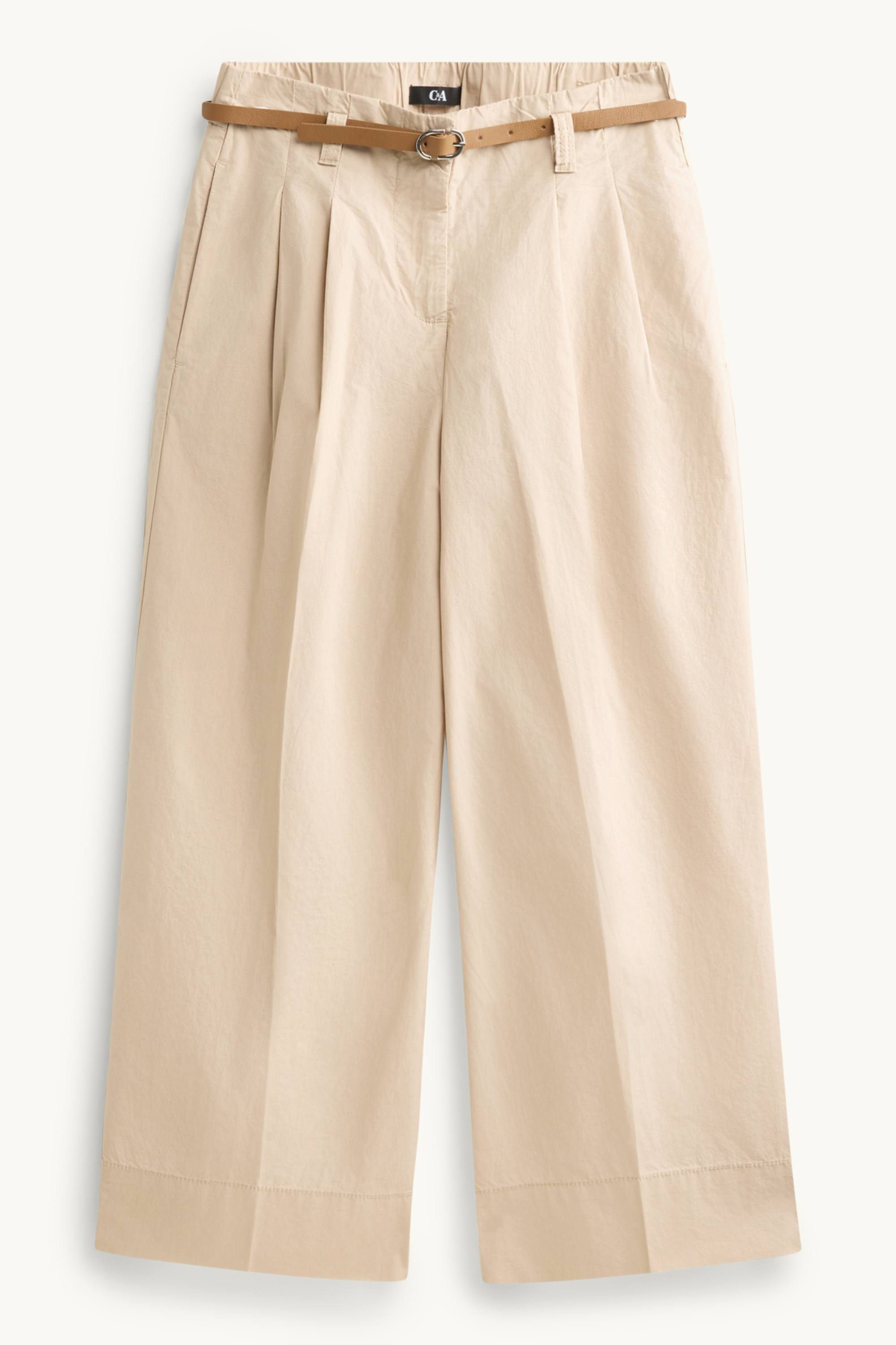 Cropped cloth trousers with belt - high waist - wide leg beige