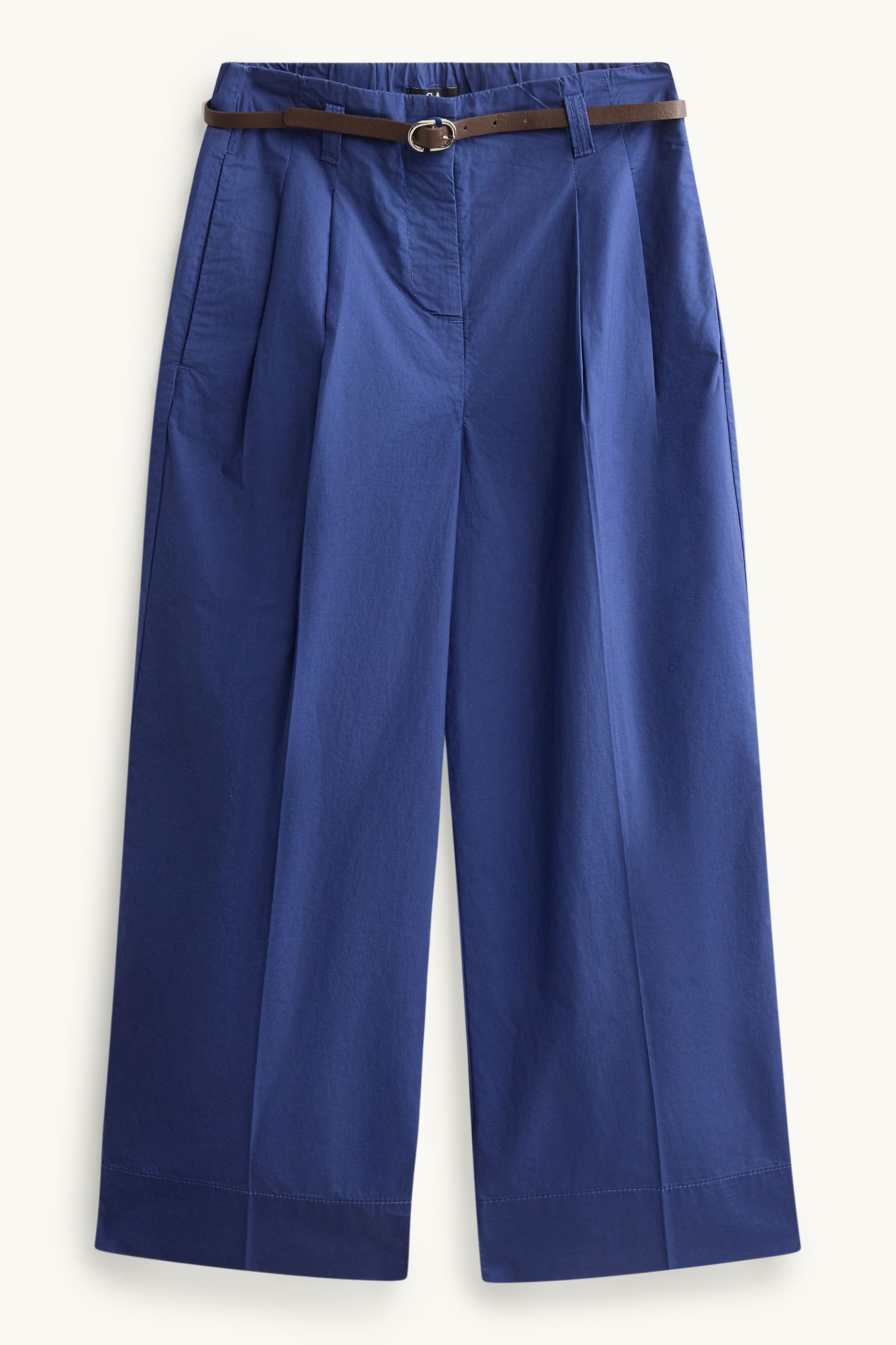 Cropped cloth trousers with belt - high waist - wide leg blue