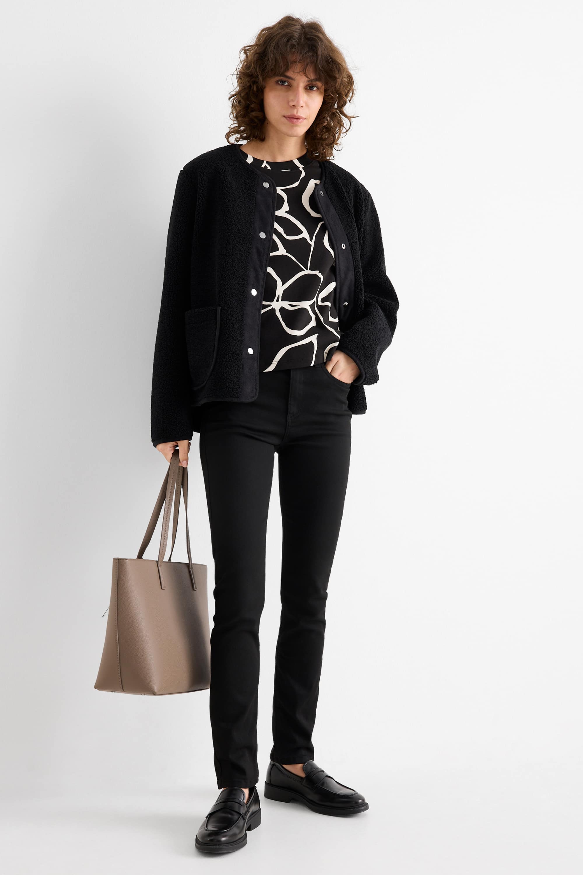 T-shirt - regular fit - floral black / white