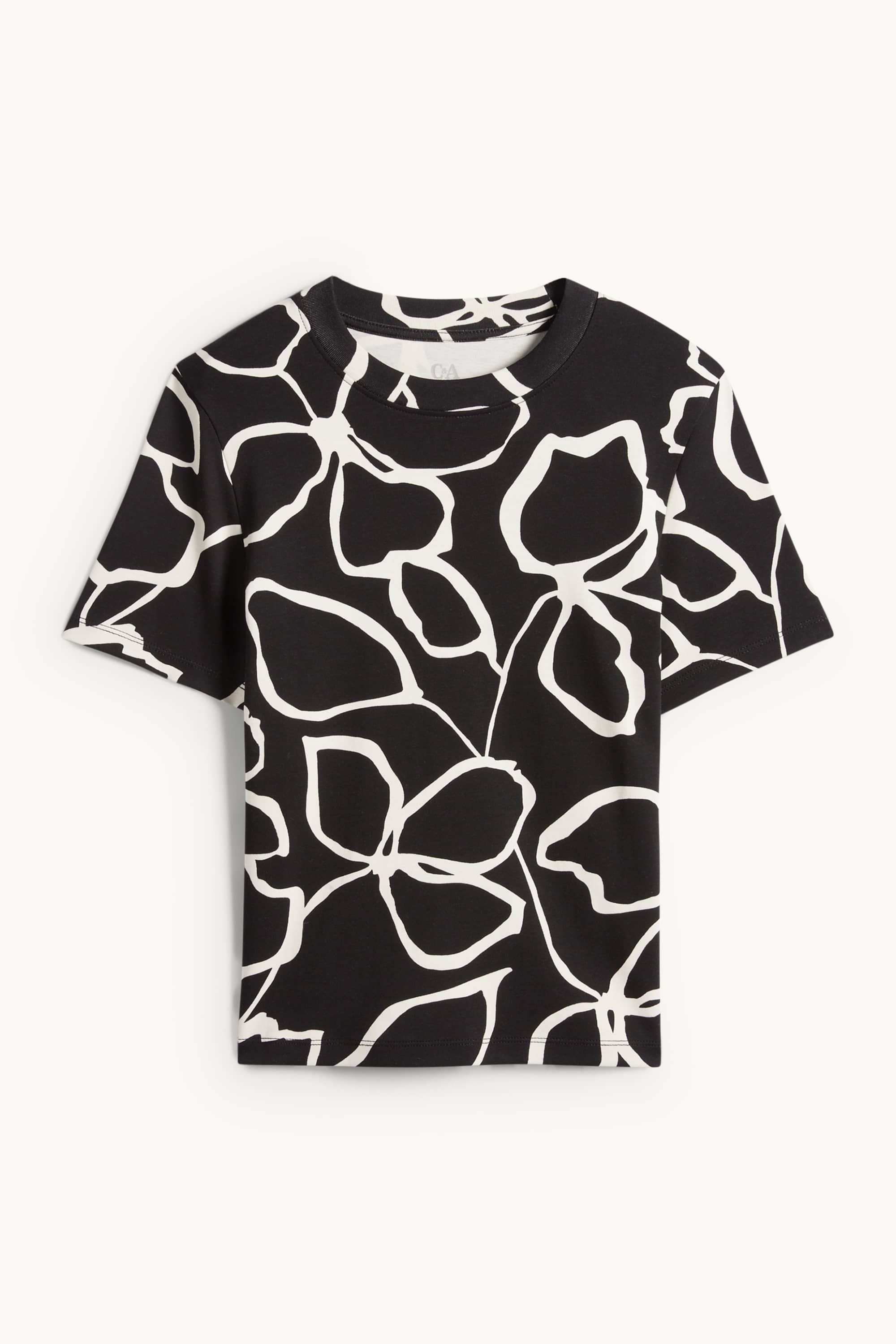 T-shirt - regular fit - floral black / white