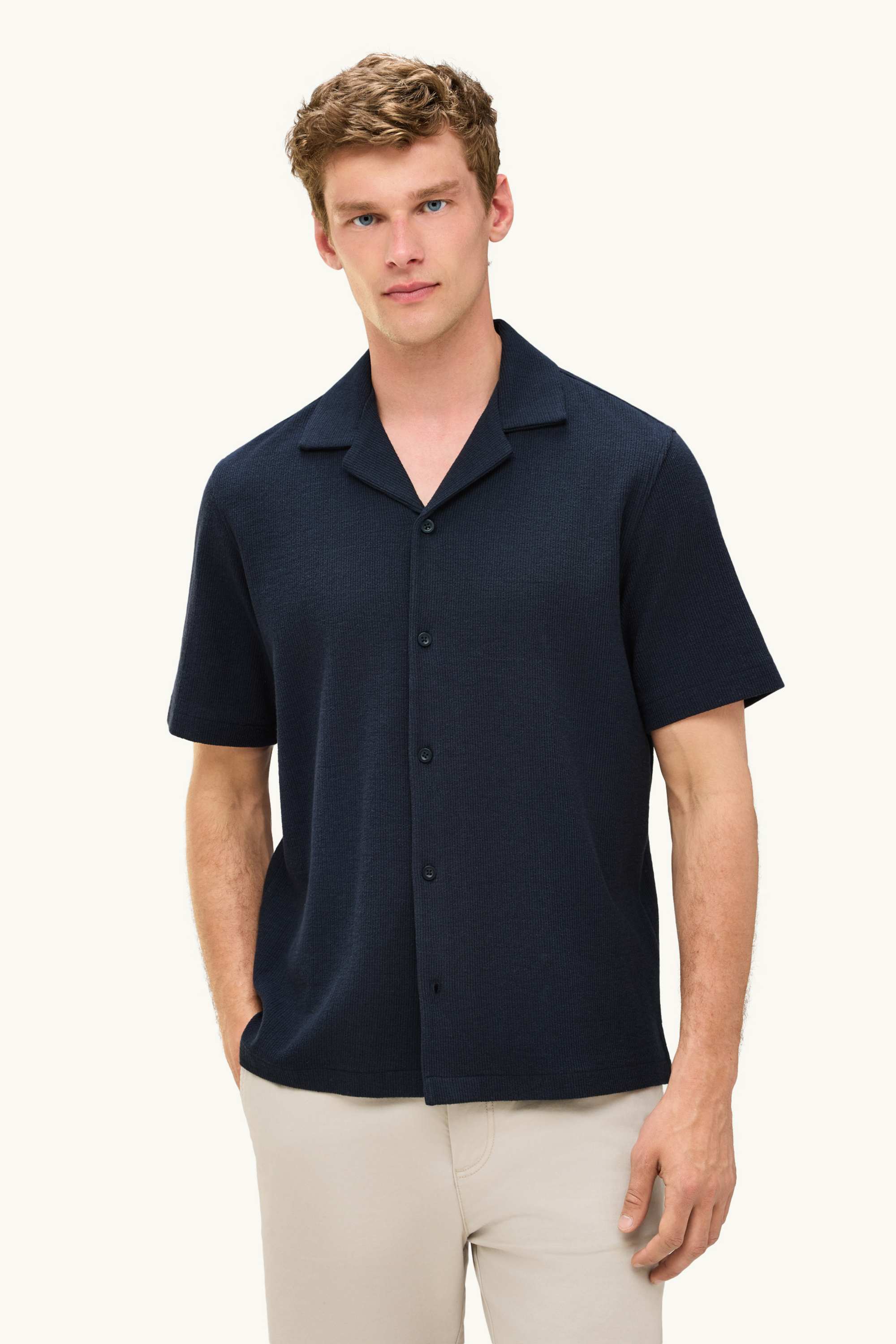 Shirt - regular fit - lapel collar - textured dark blue
