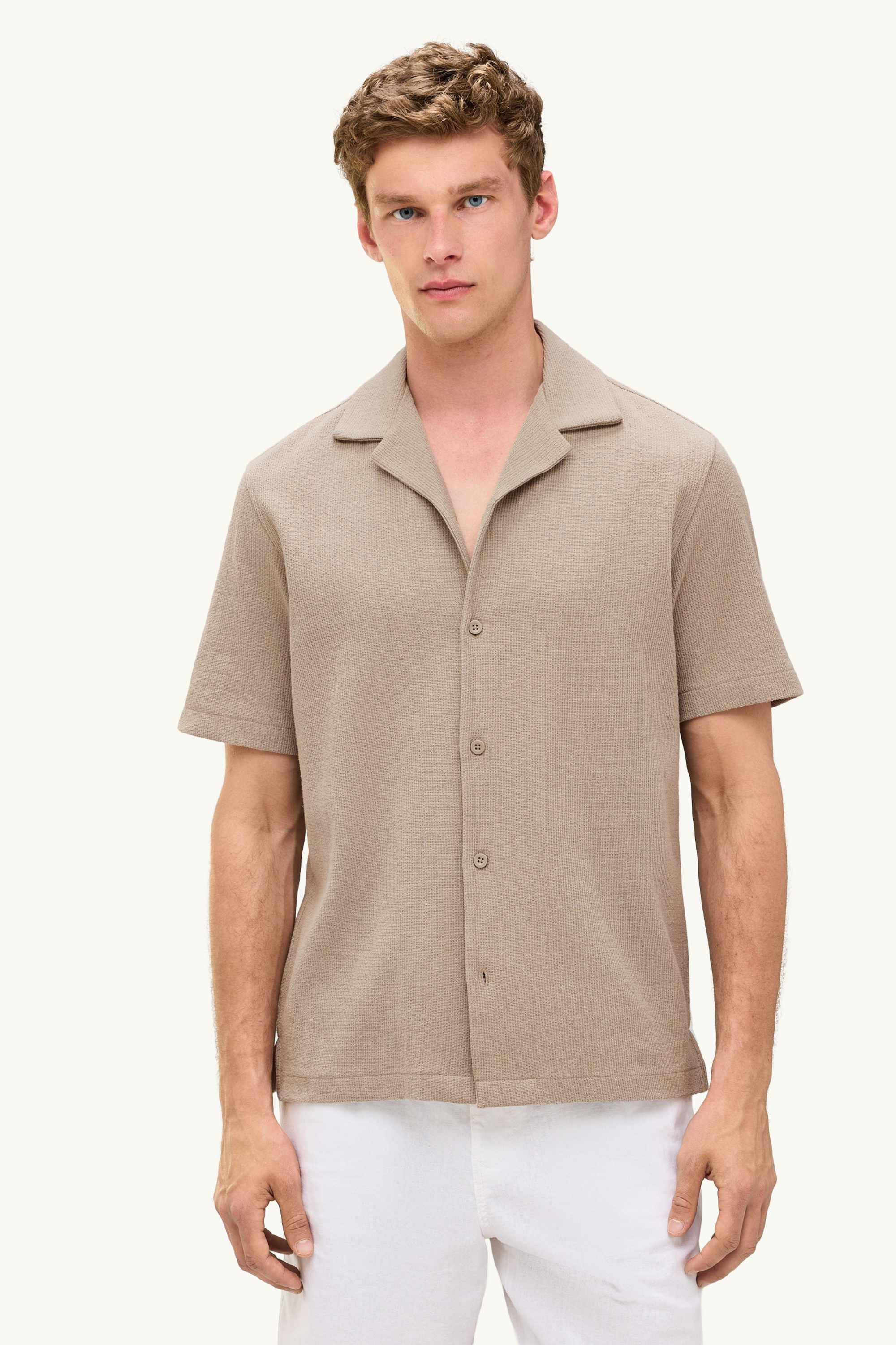 Shirt - regular fit - lapel collar - textured light brown
