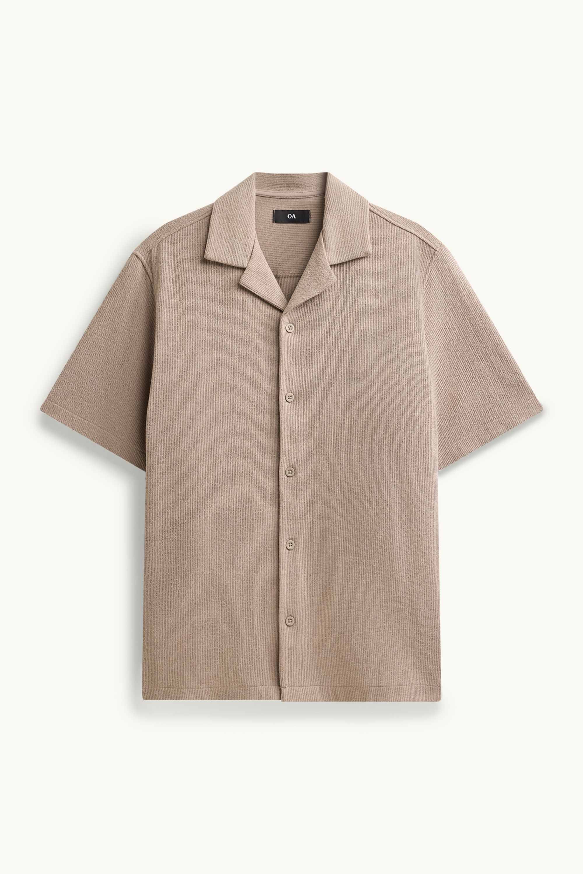 Shirt - regular fit - lapel collar - textured light brown