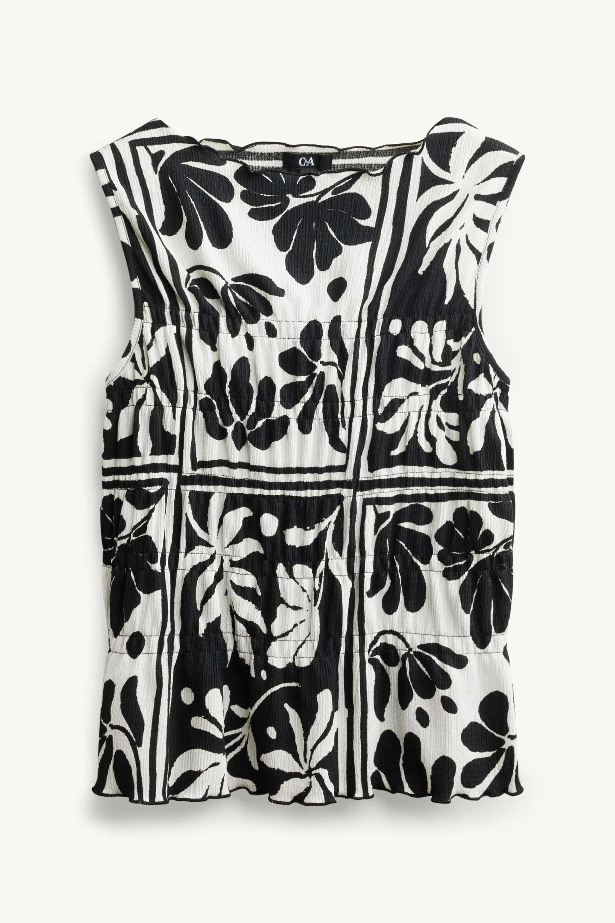 Top - floral - textured white / black