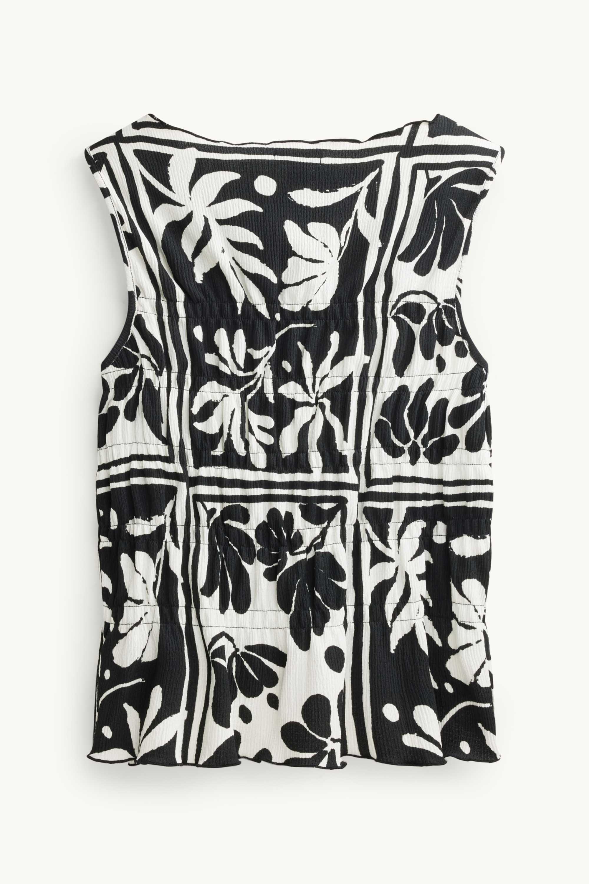 Top - floral - textured white / black