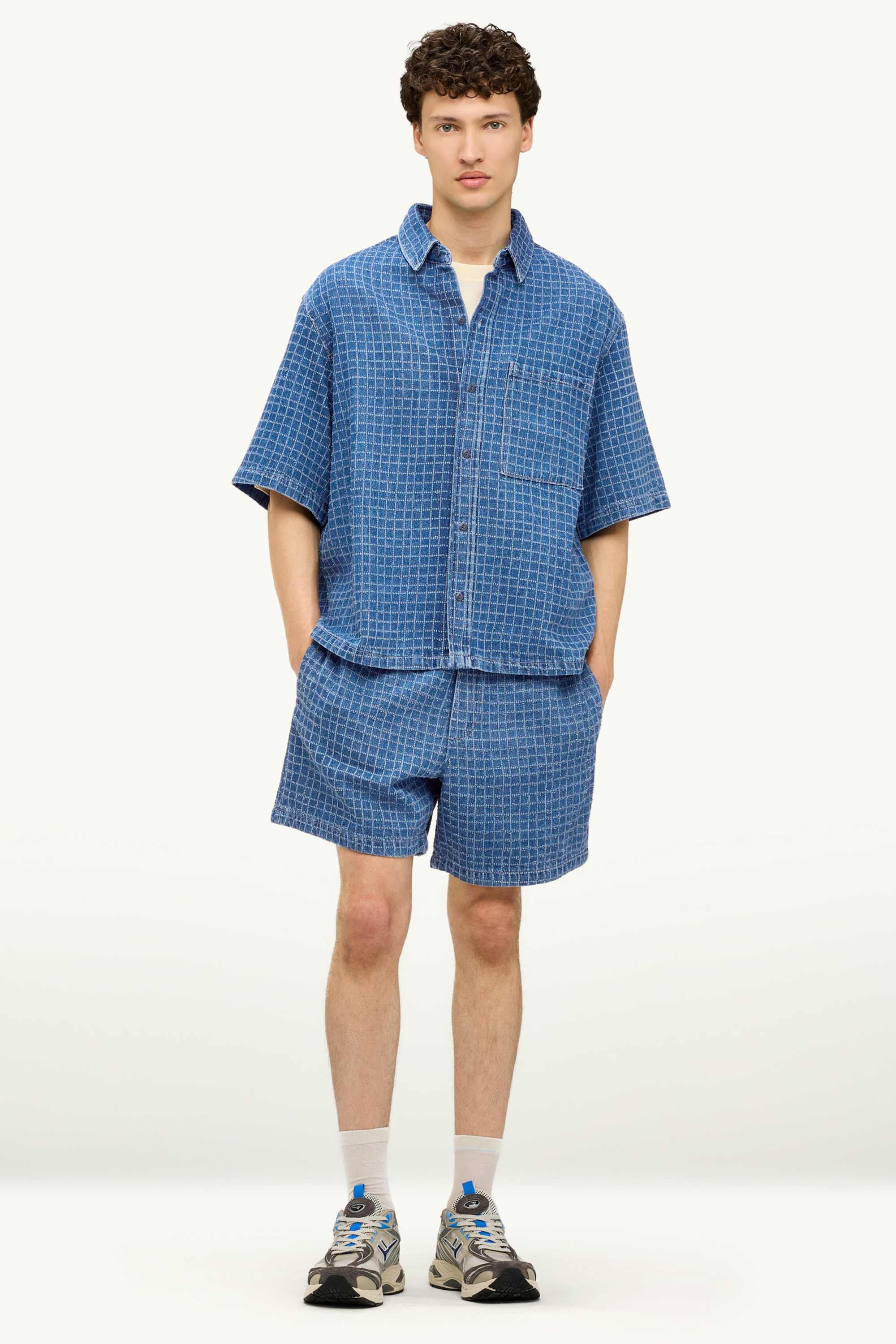 Denim shorts - check blue denim