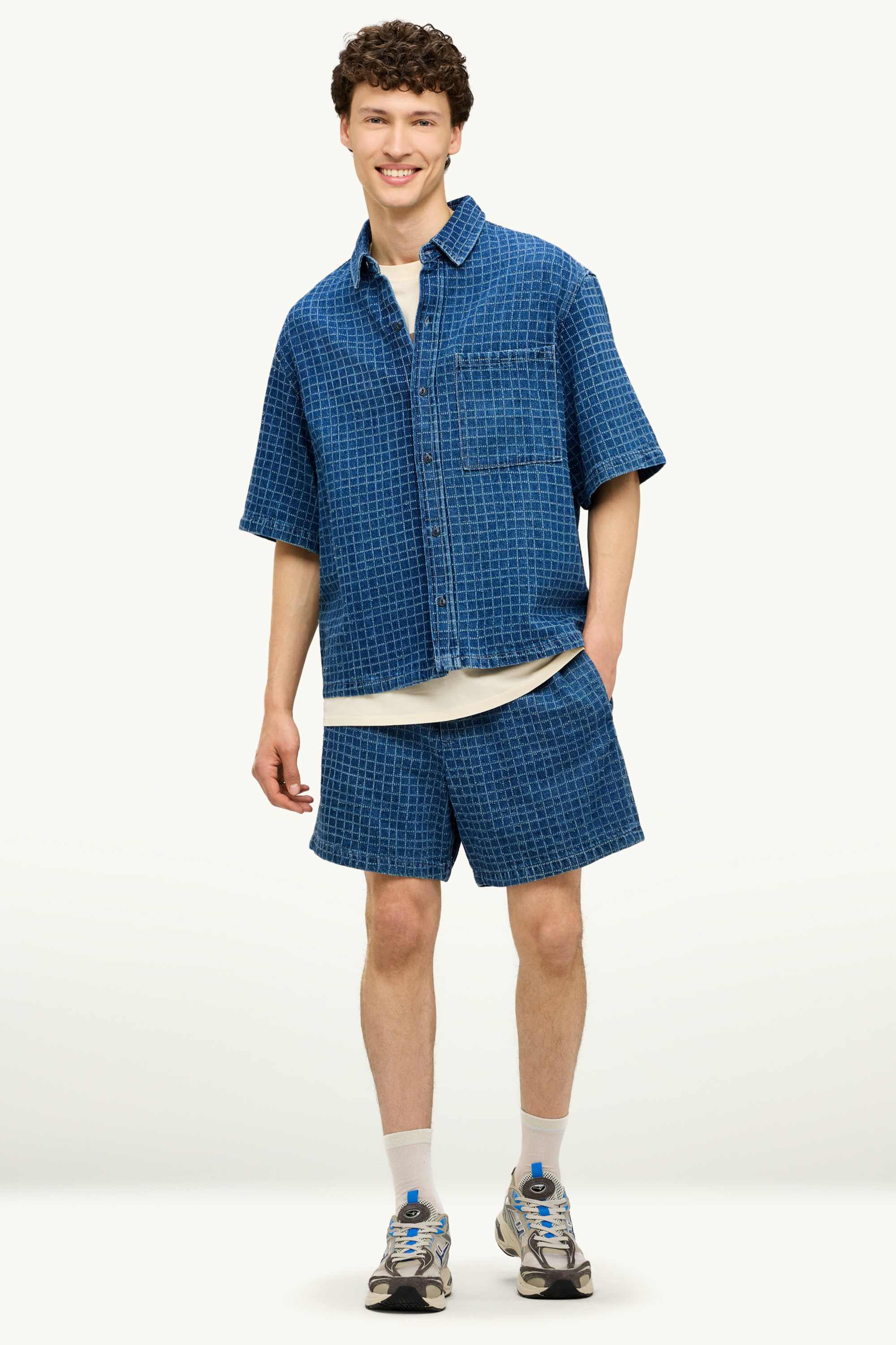 Denim shirt - relaxed fit - kent collar - check blue denim