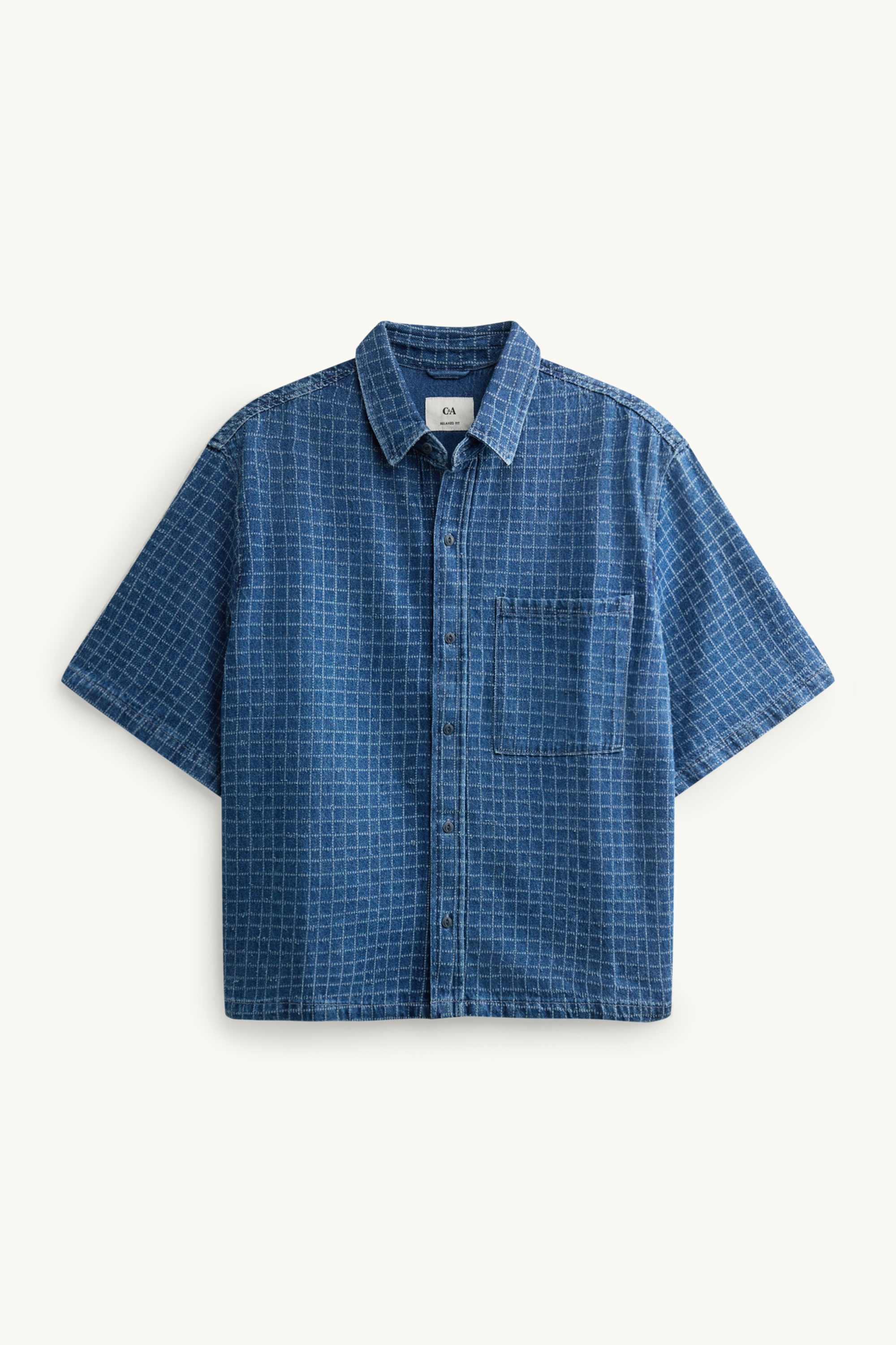 Denim shirt - relaxed fit - kent collar - check blue denim