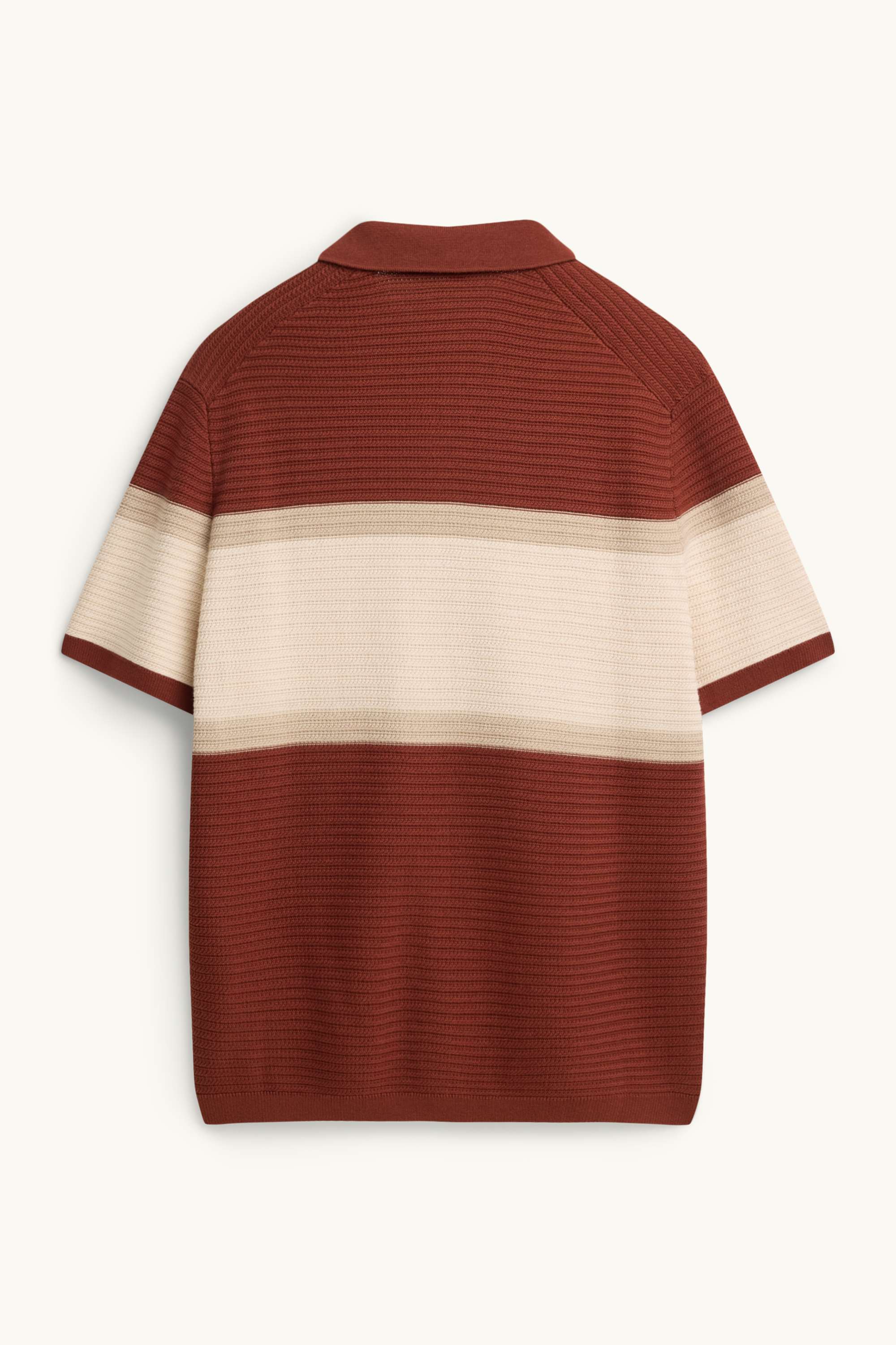 Knitted polo shirt - regular fit - striped - textured dark red