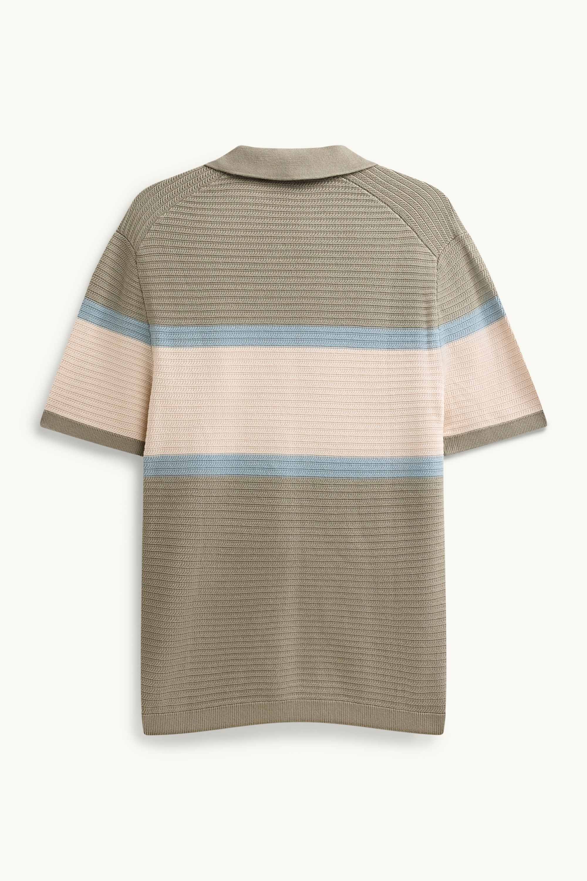 Knitted polo shirt - regular fit - striped - textured light green