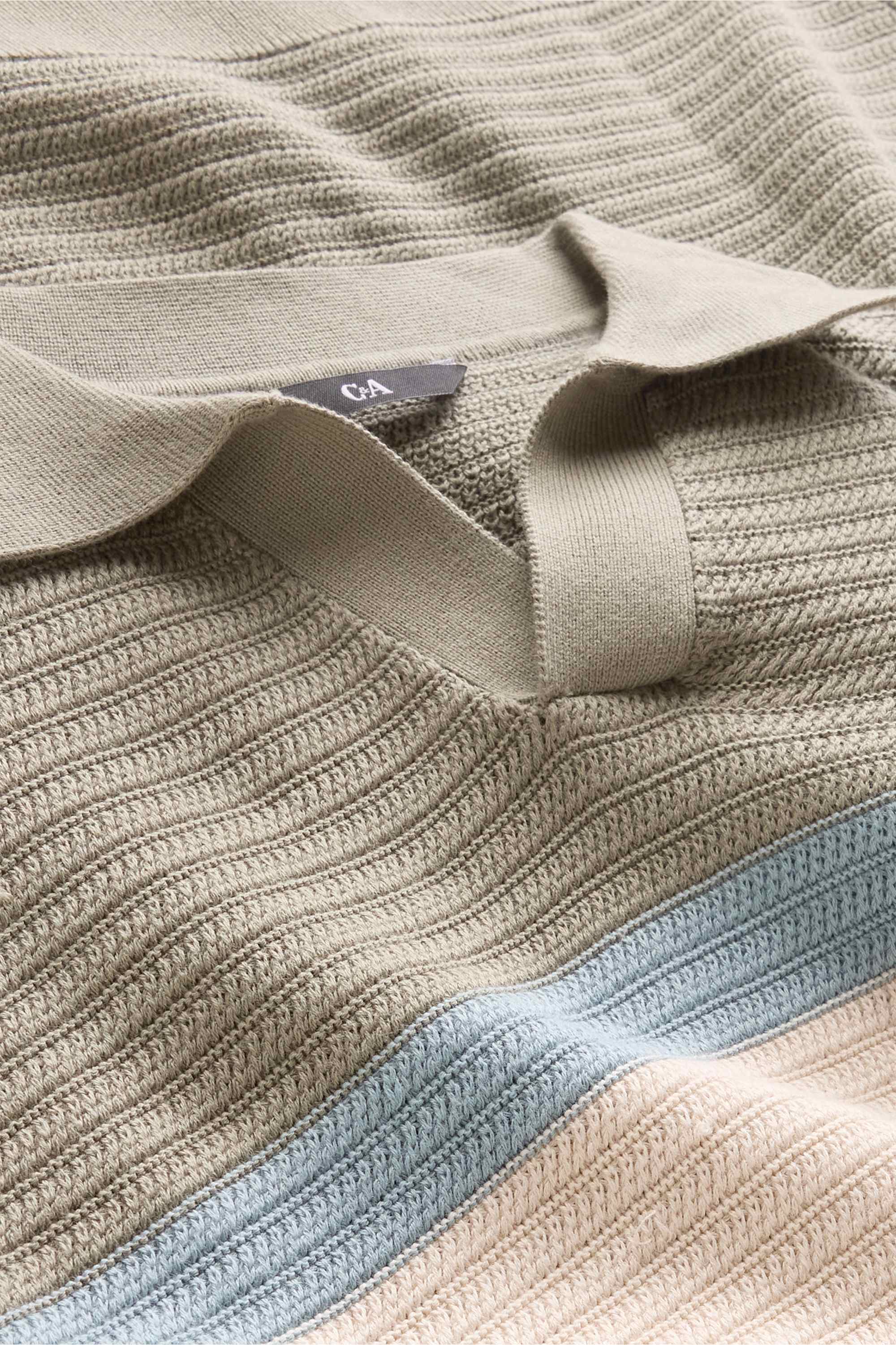Knitted polo shirt - regular fit - striped - textured light green