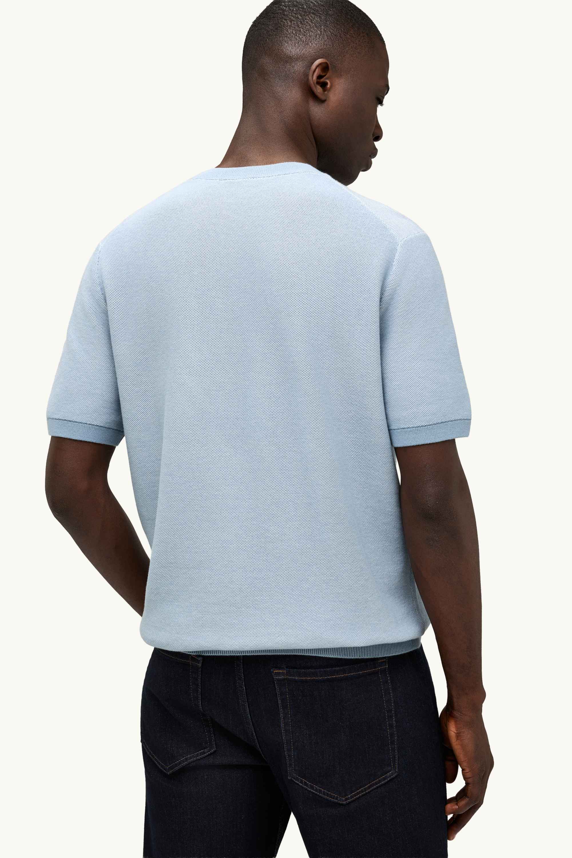 Knitted jumper - short sleeve - textured blue