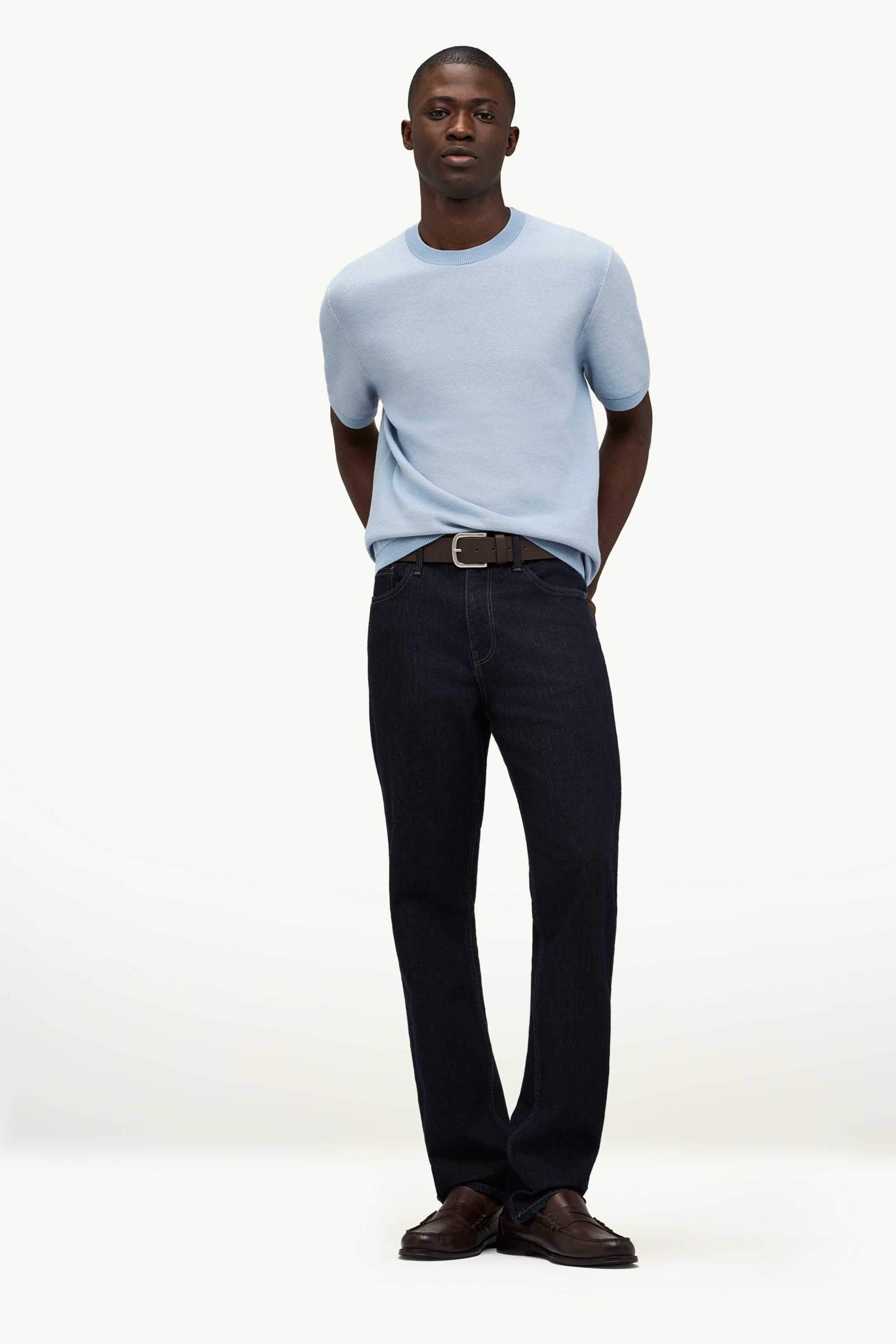 Knitted jumper - short sleeve - textured blue