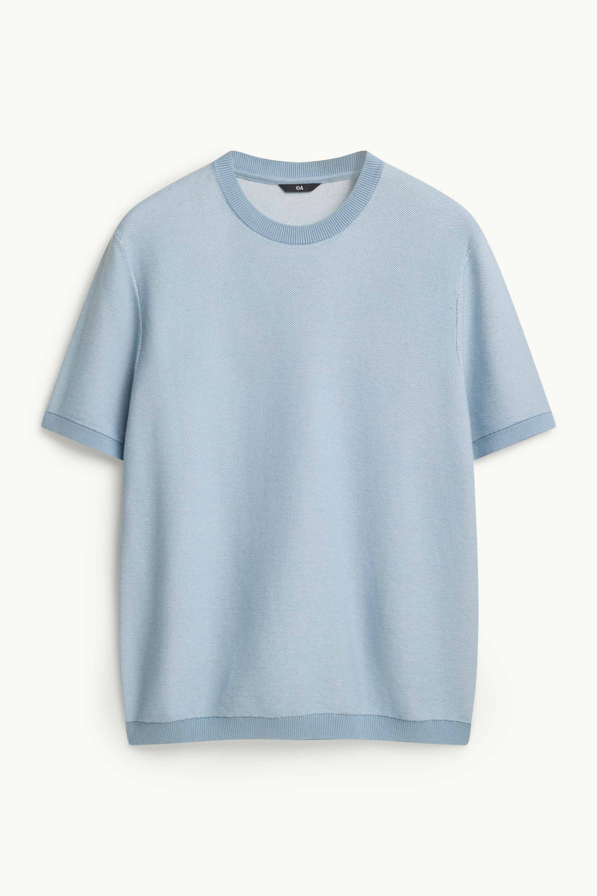 Knitted jumper - short sleeve - textured blue