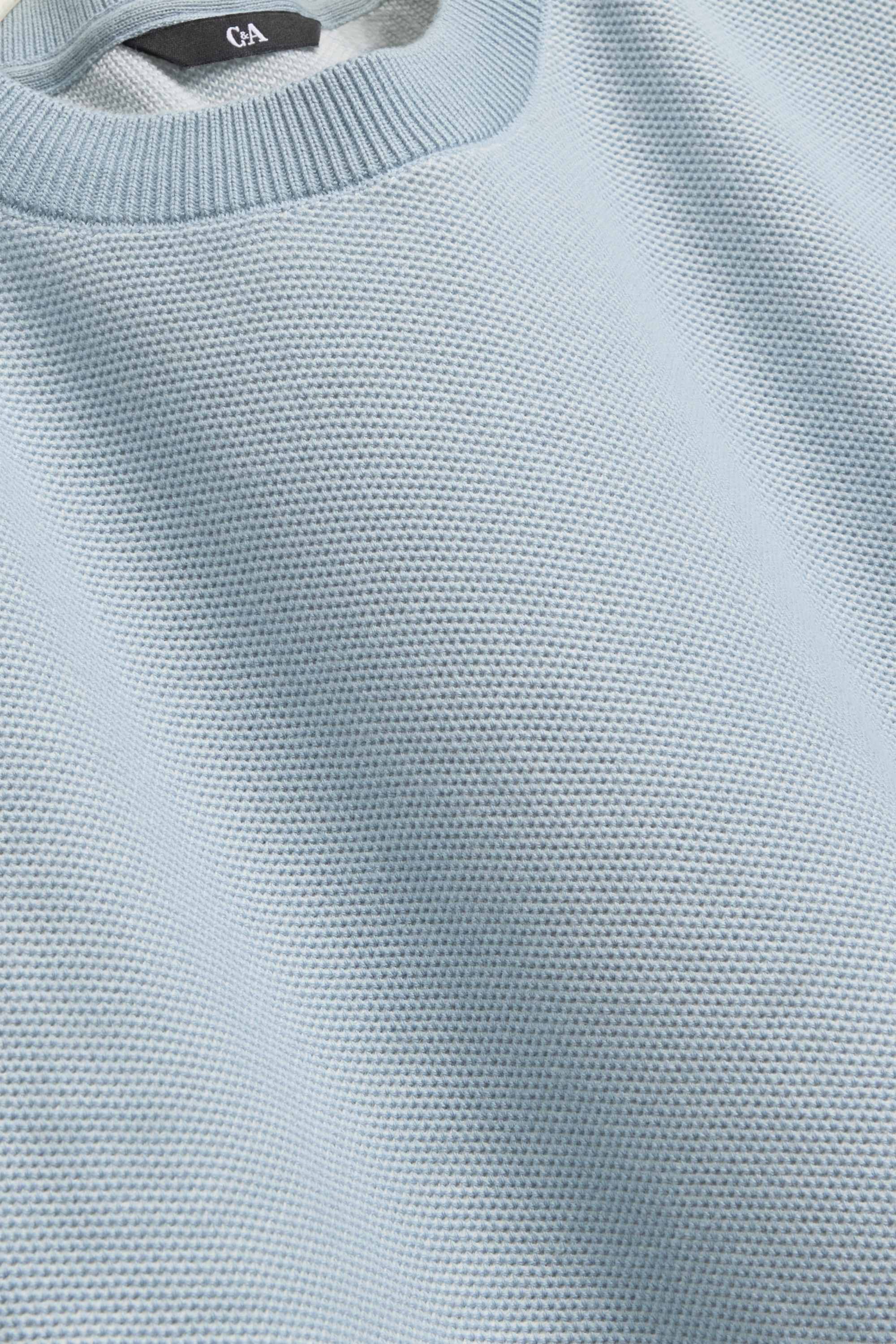 Knitted jumper - short sleeve - textured blue