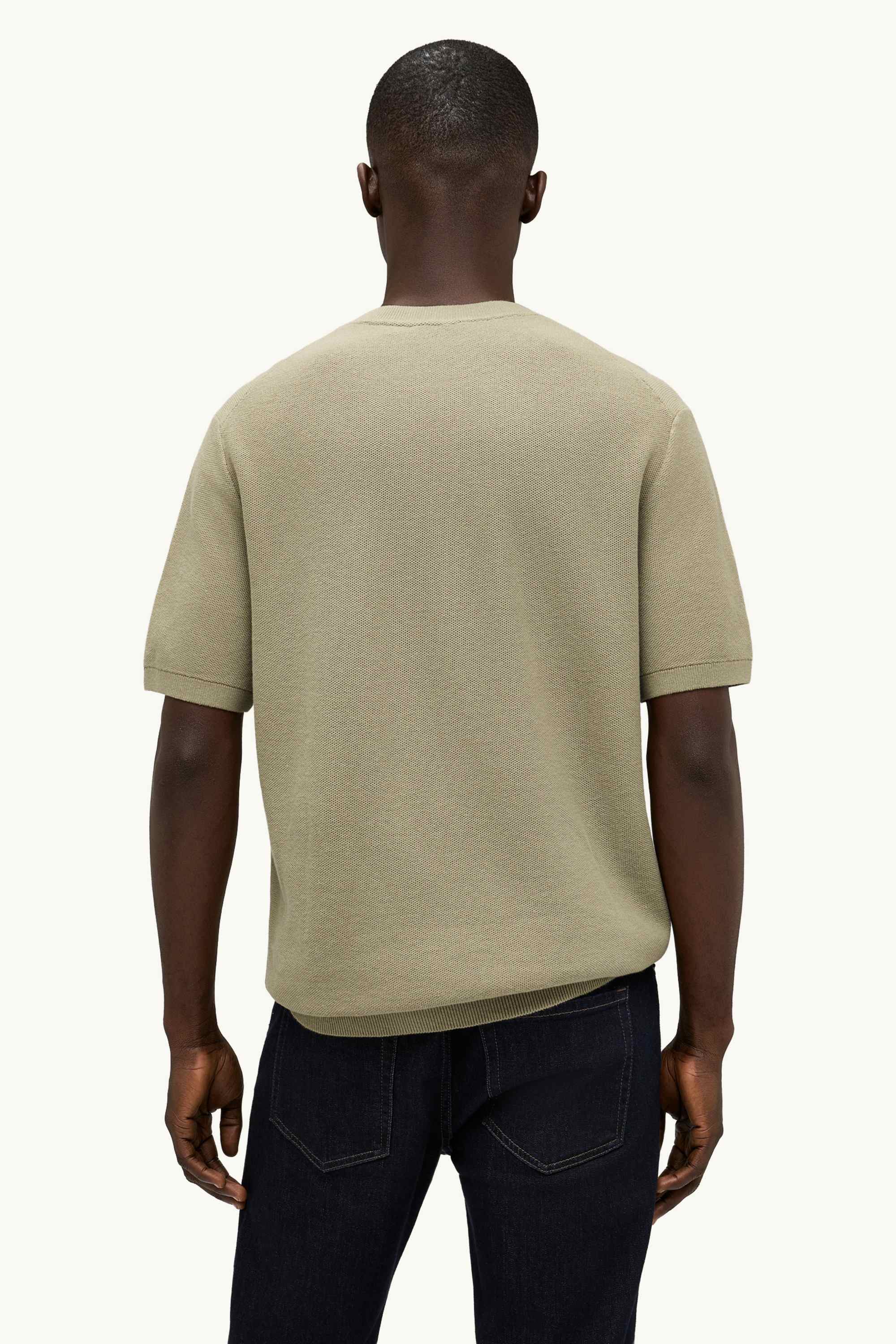 Knitted jumper - short sleeve - textured khaki