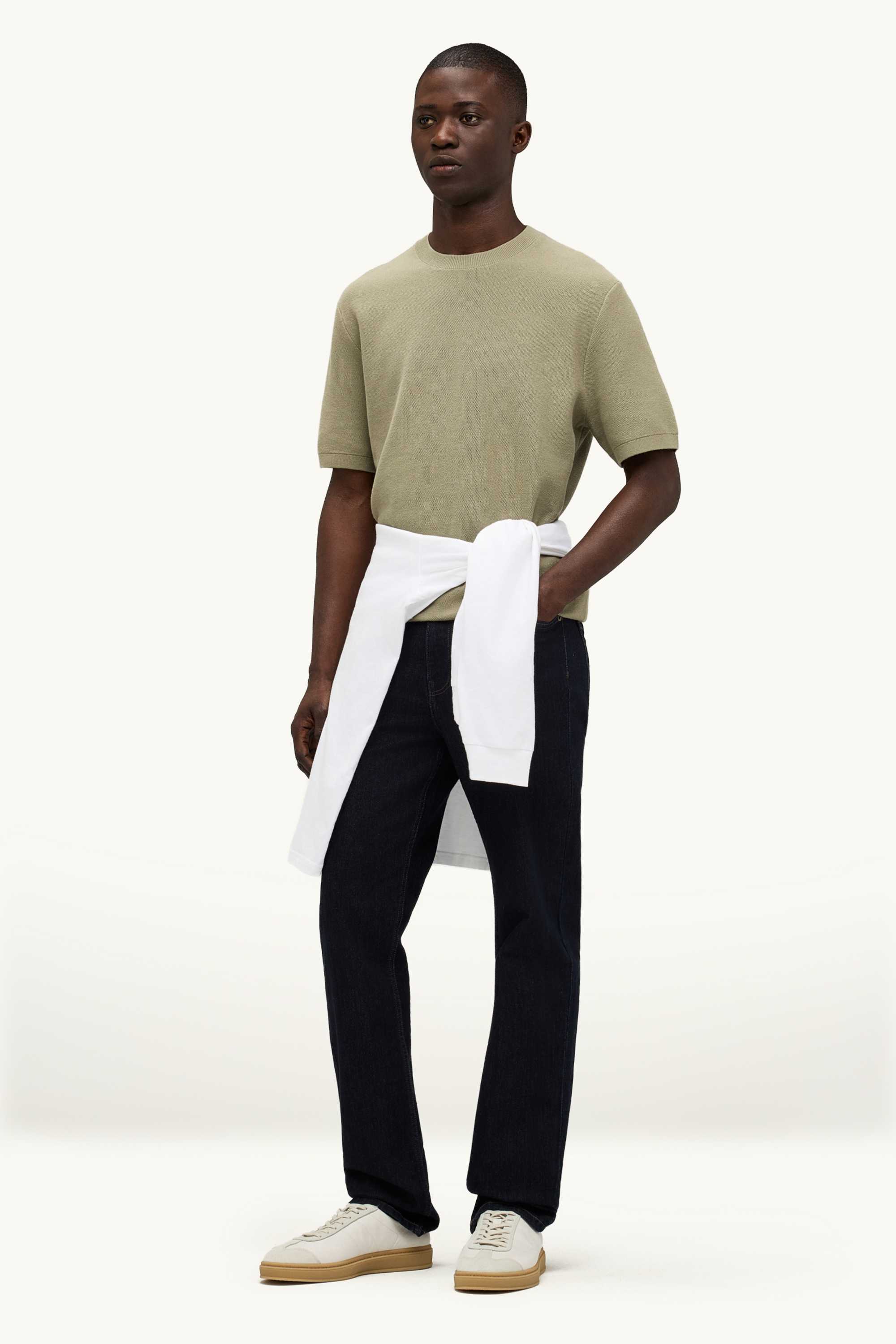 Knitted jumper - short sleeve - textured khaki