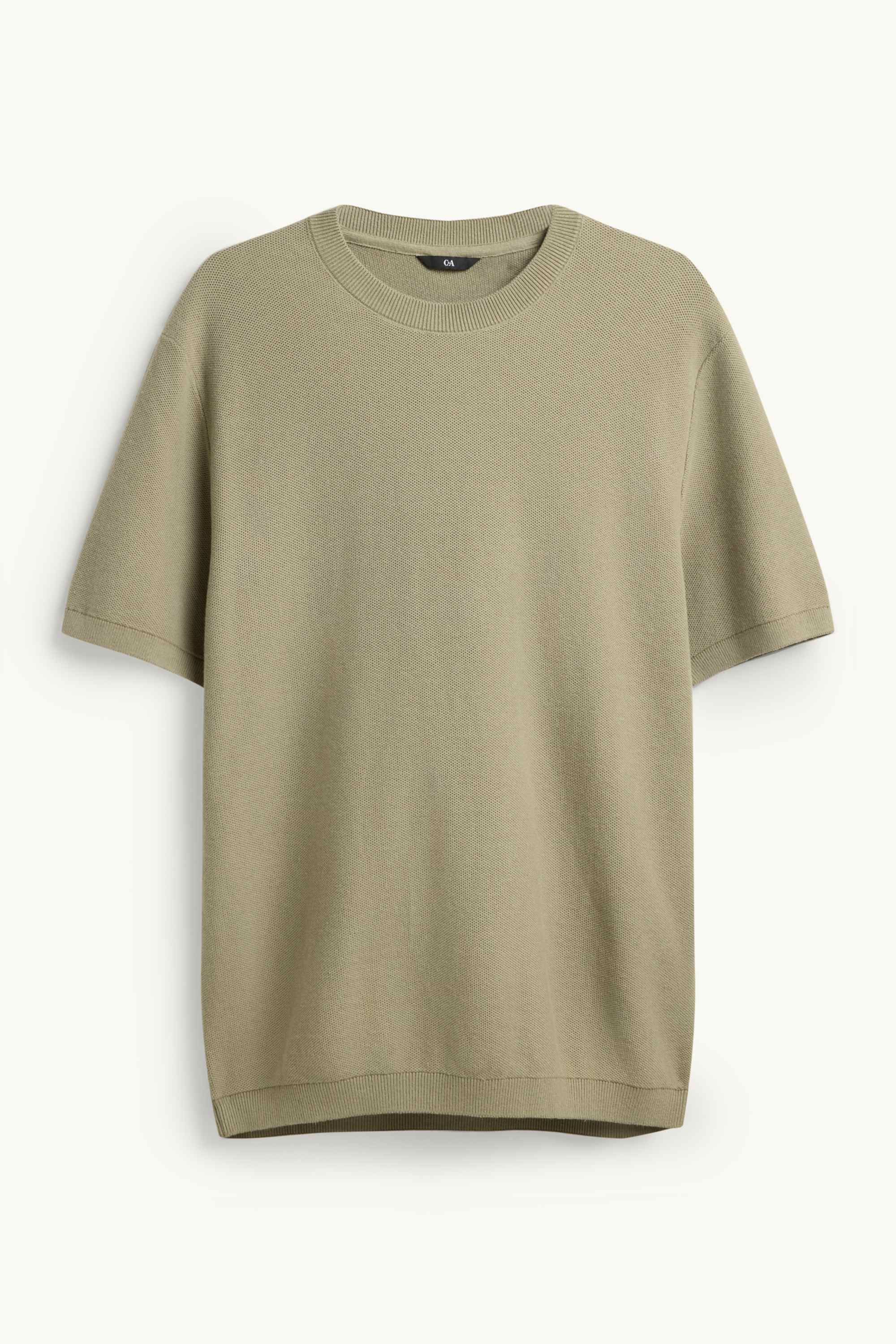 Knitted jumper - short sleeve - textured khaki