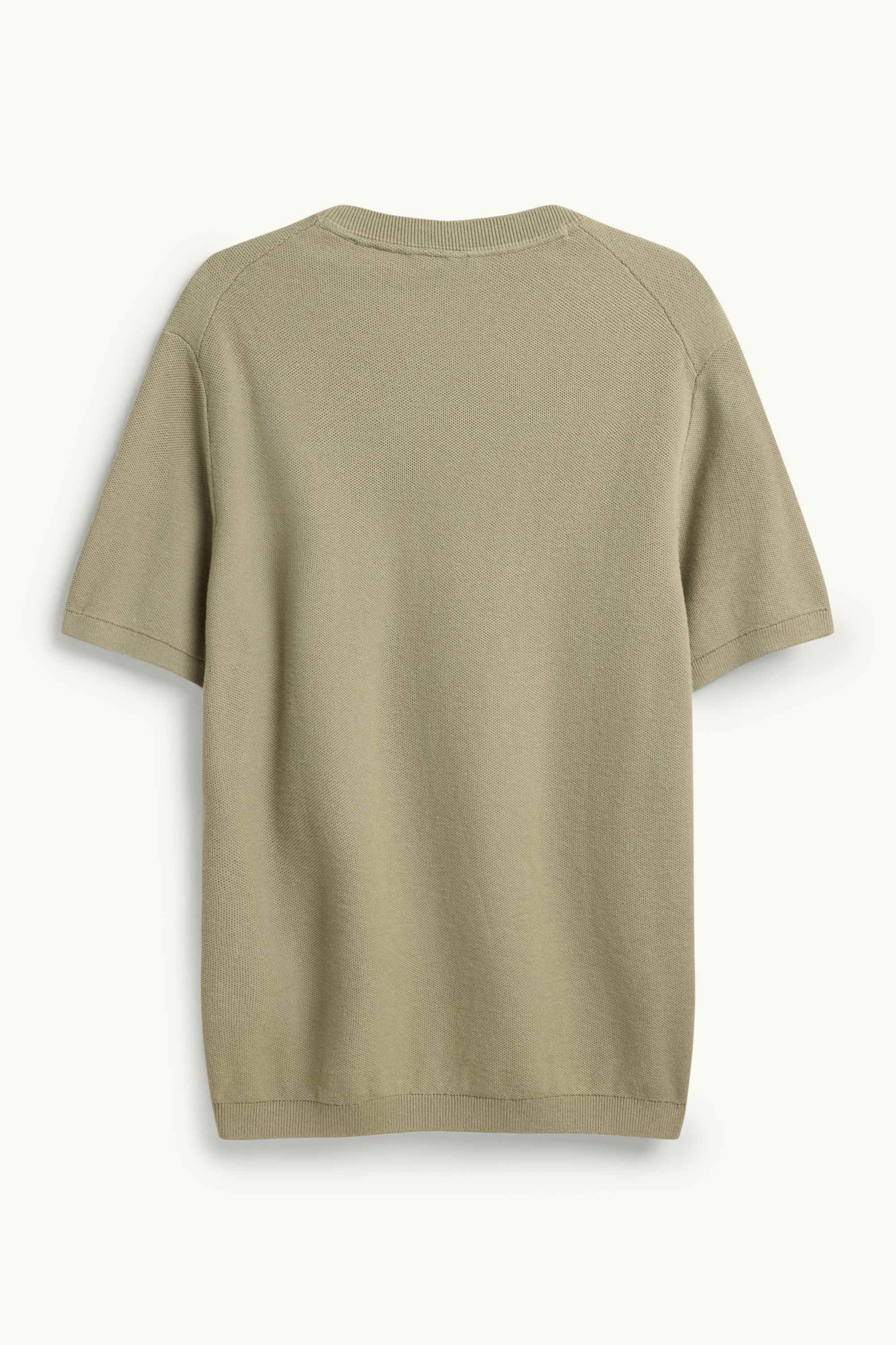 Knitted jumper - short sleeve - textured khaki