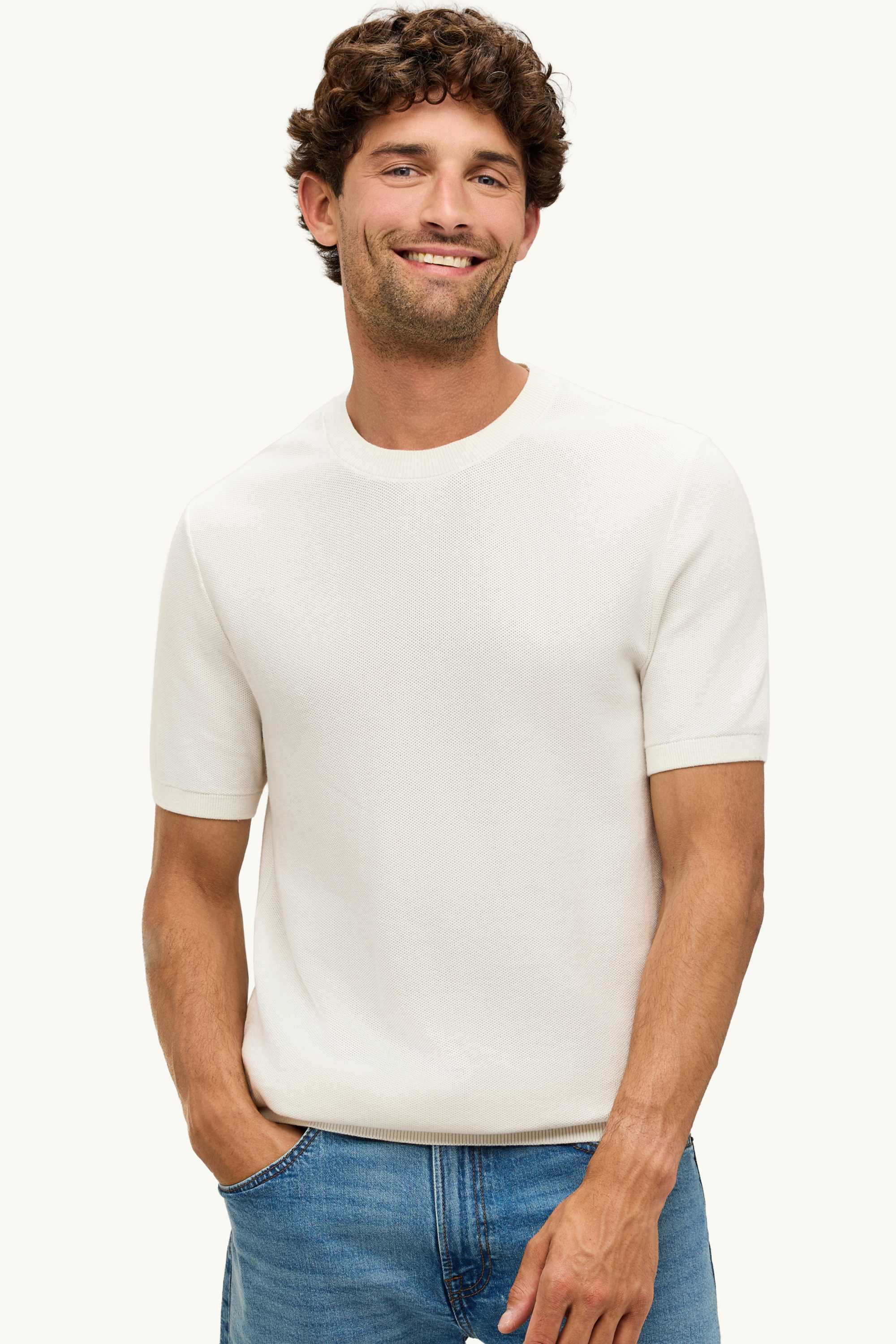 Knitted jumper - short sleeve - textured cremewhite
