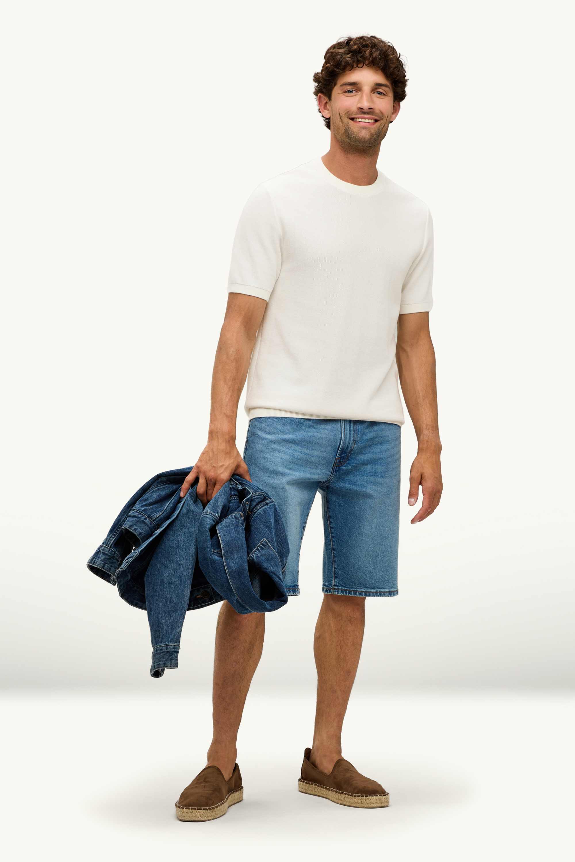 Knitted jumper - short sleeve - textured cremewhite