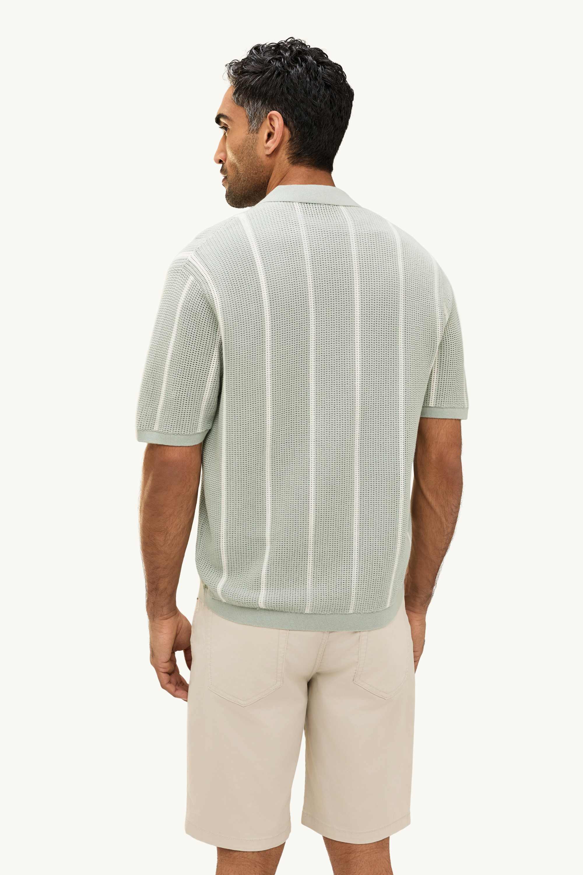 Knitted shirt - regular fit - lapel collar - striped light green