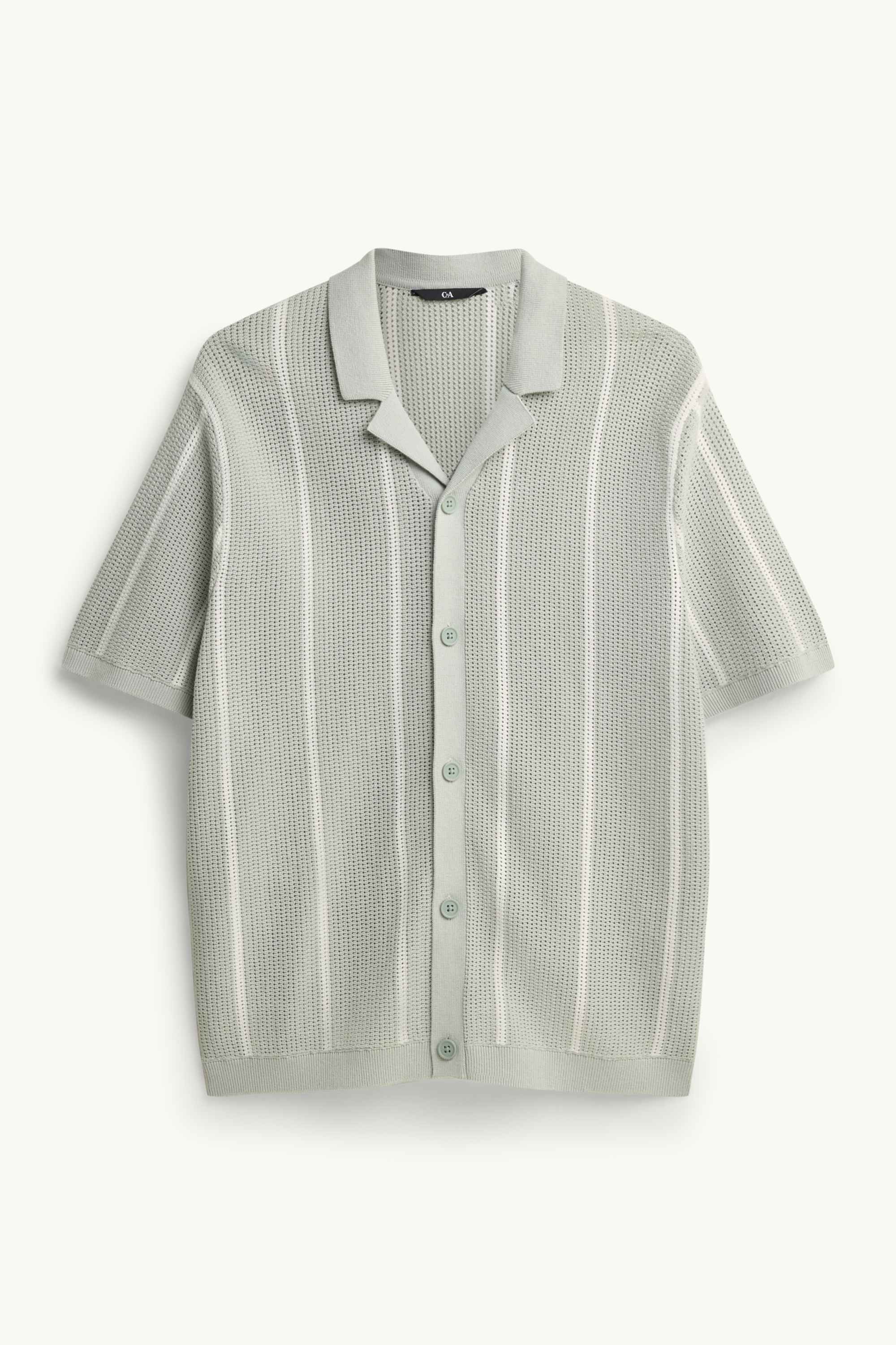 Knitted shirt - regular fit - lapel collar - striped light green