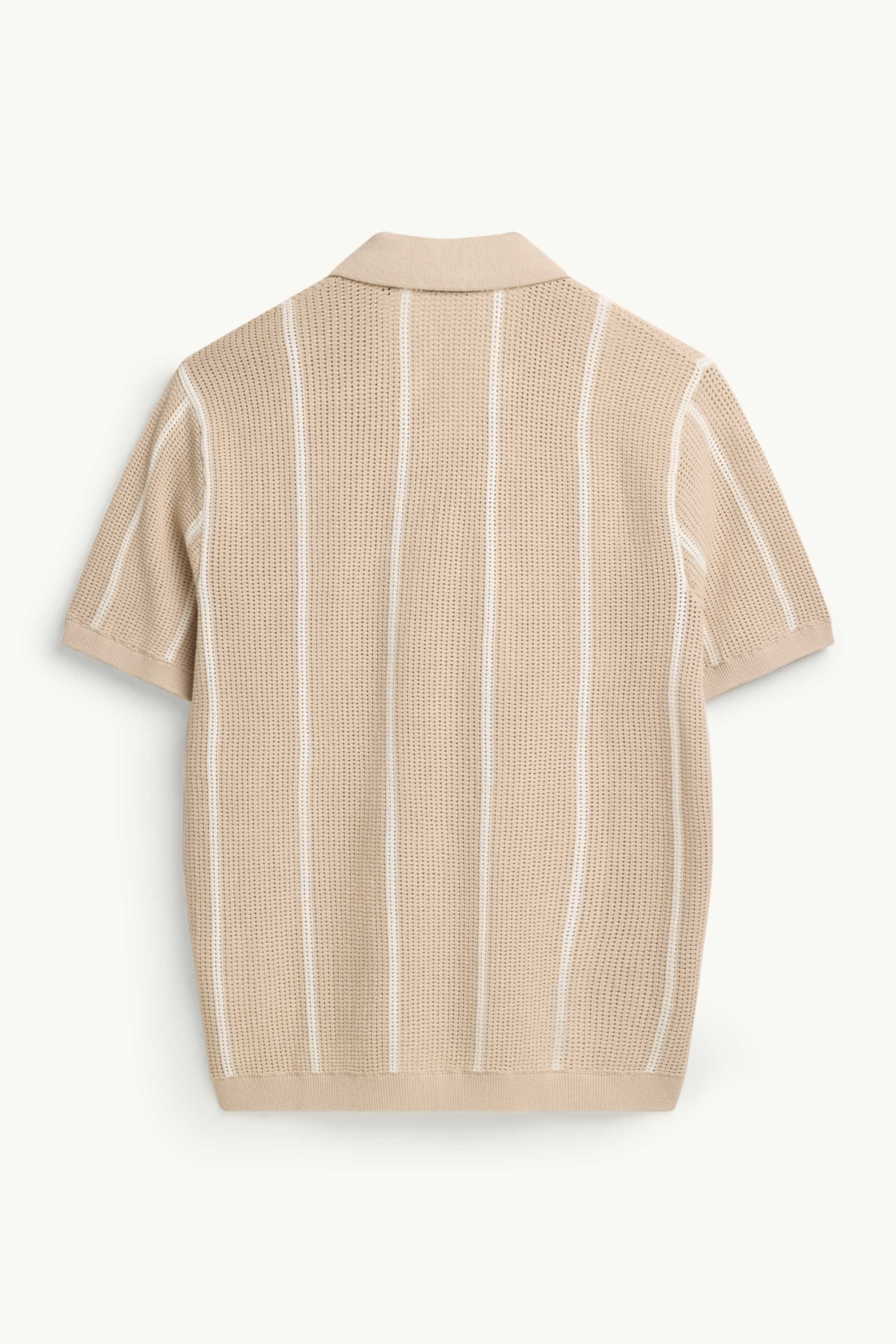 Knitted shirt - regular fit - lapel collar - striped beige