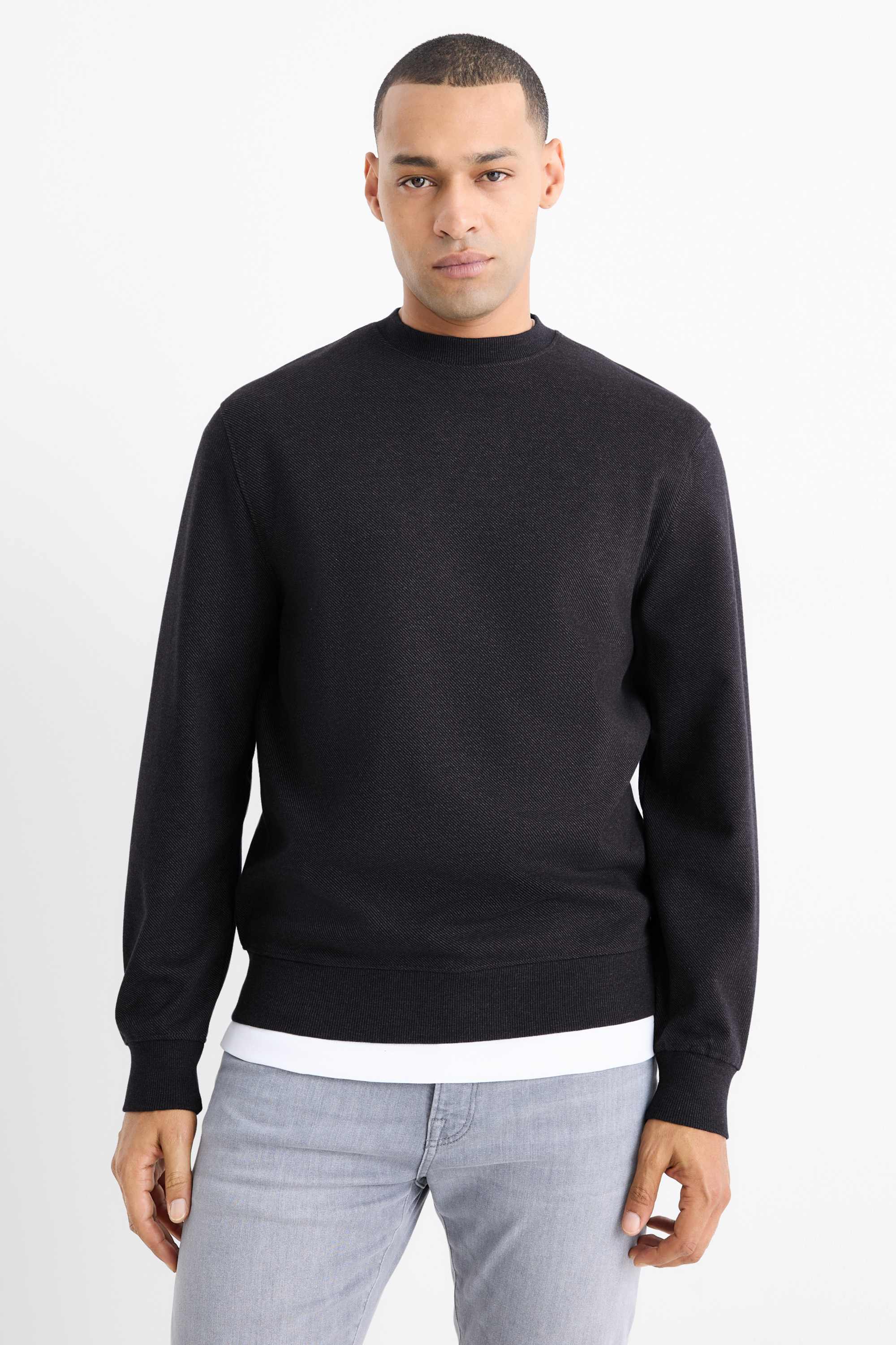 Sweatshirt - textured black-melange