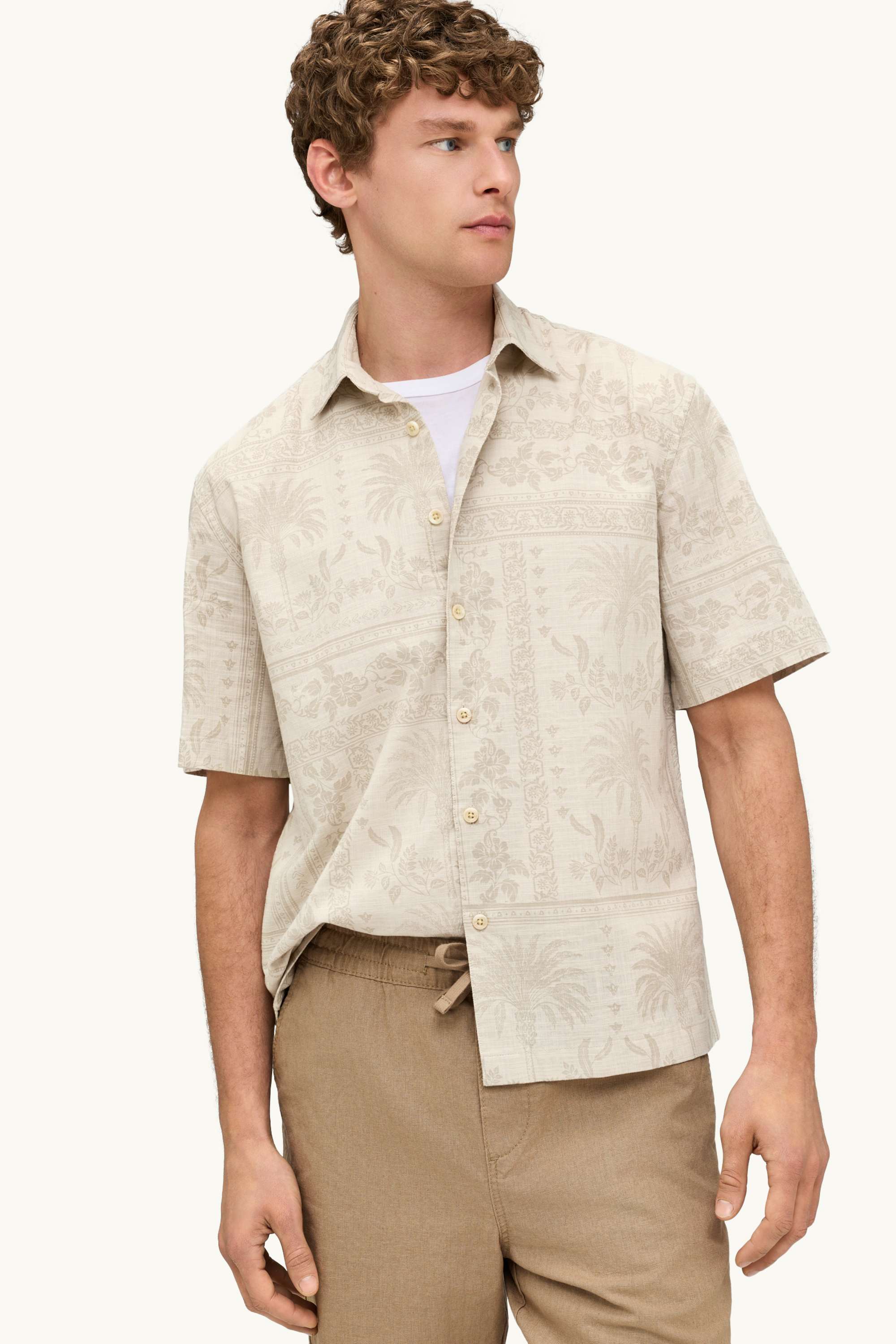Shirt - relaxed fit - lapel collar - patterned beige