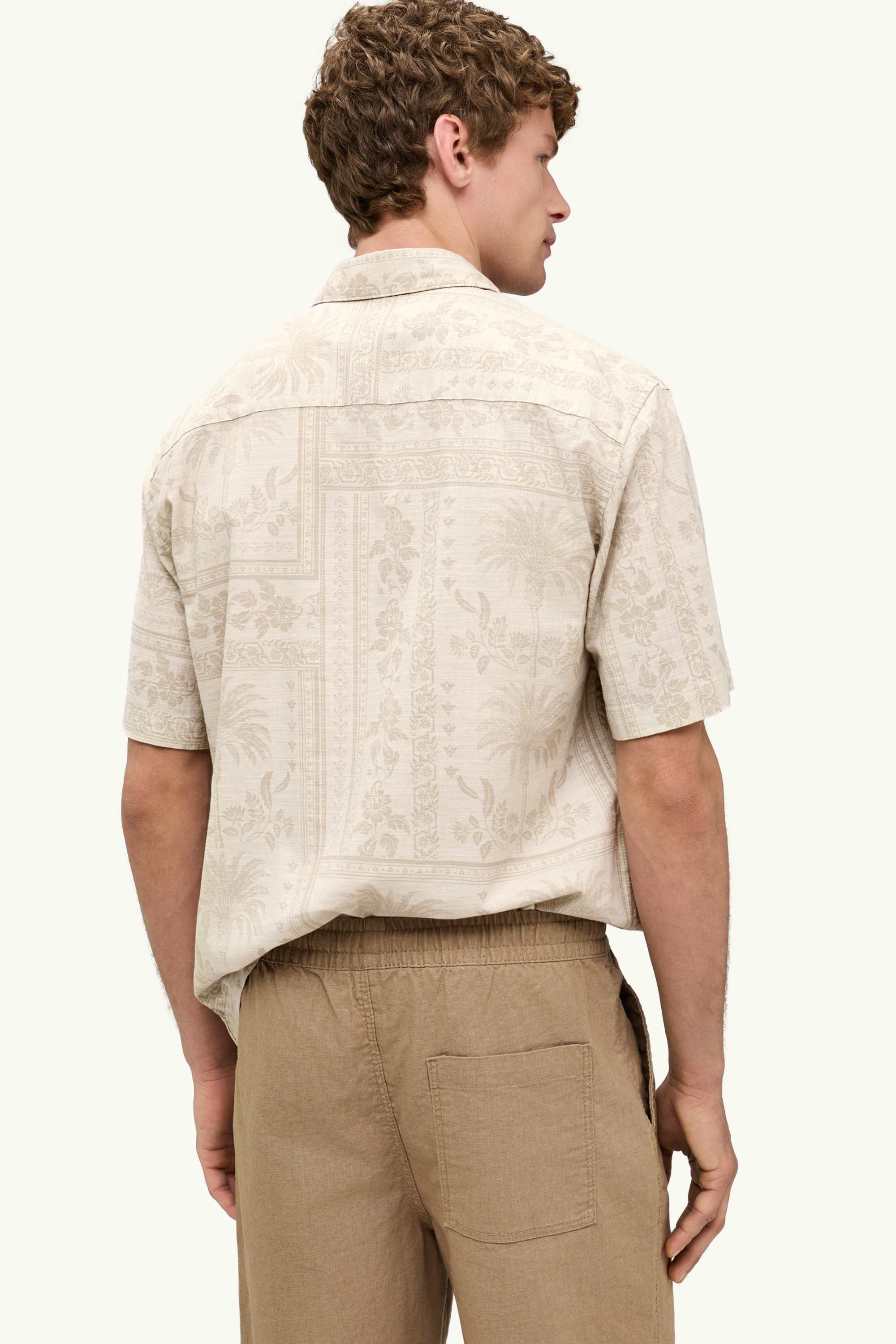 Shirt - relaxed fit - lapel collar - patterned beige
