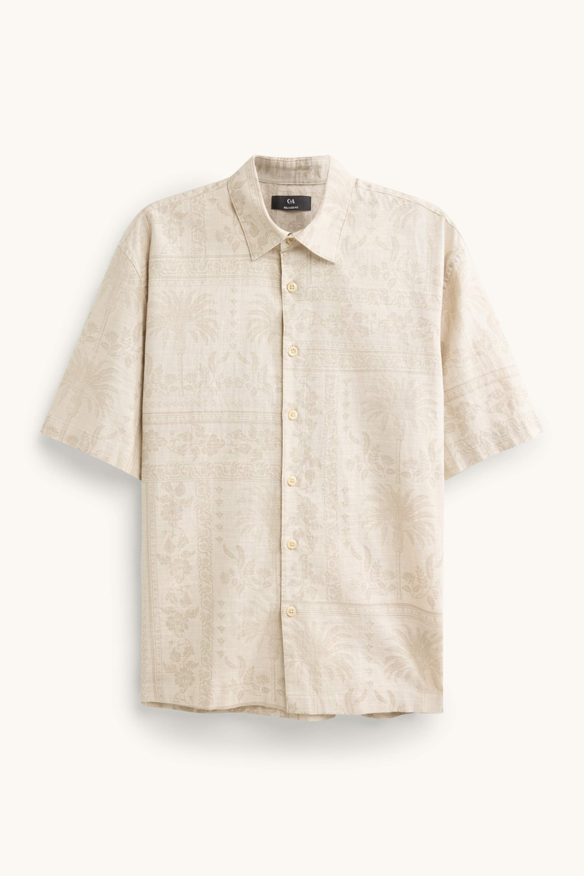 Shirt - relaxed fit - lapel collar - patterned beige