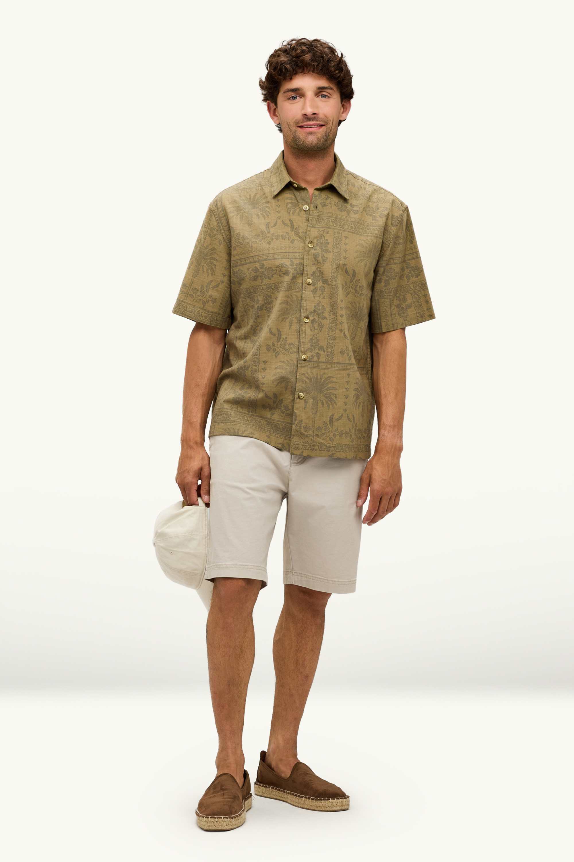 Shirt - relaxed fit - lapel collar - patterned khaki