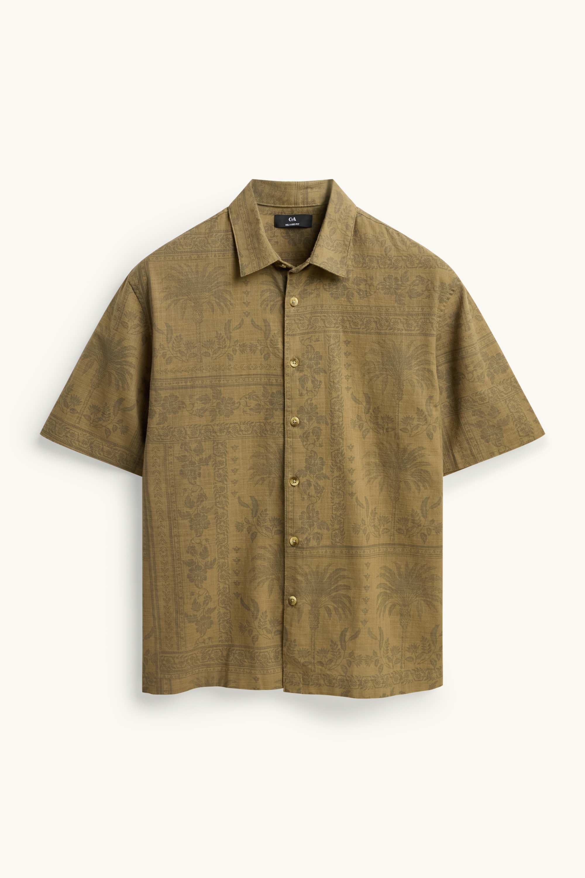 Shirt - relaxed fit - lapel collar - patterned khaki