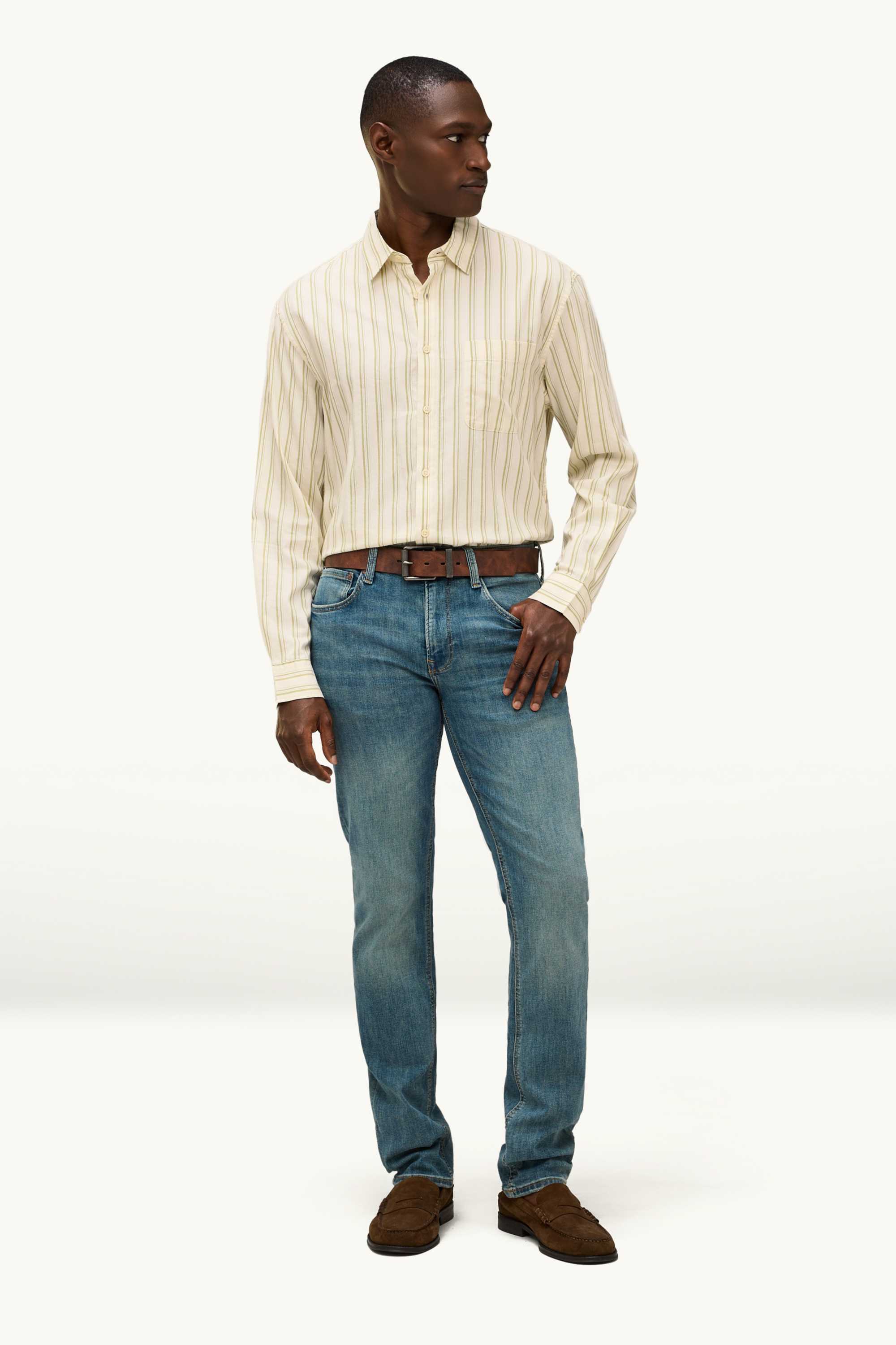 Shirt - relaxed fit - kent collar - striped beige