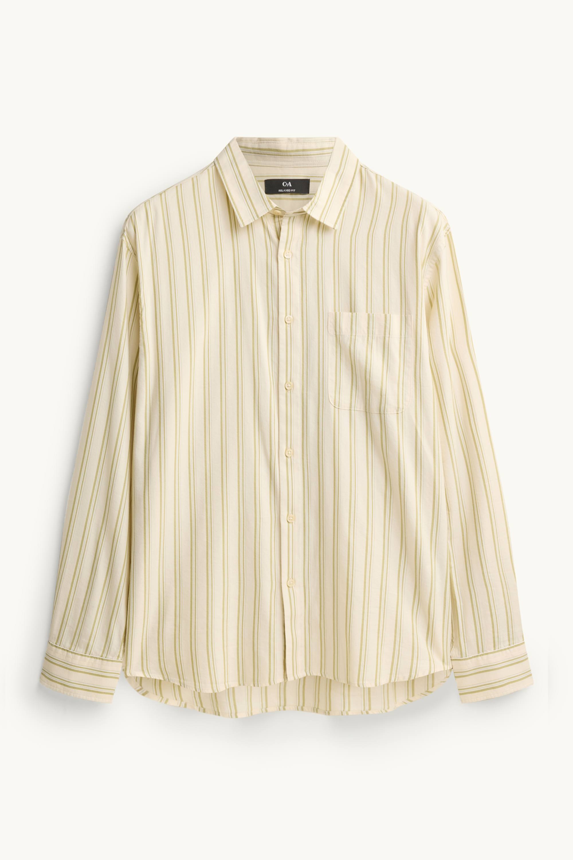 Shirt - relaxed fit - kent collar - striped beige