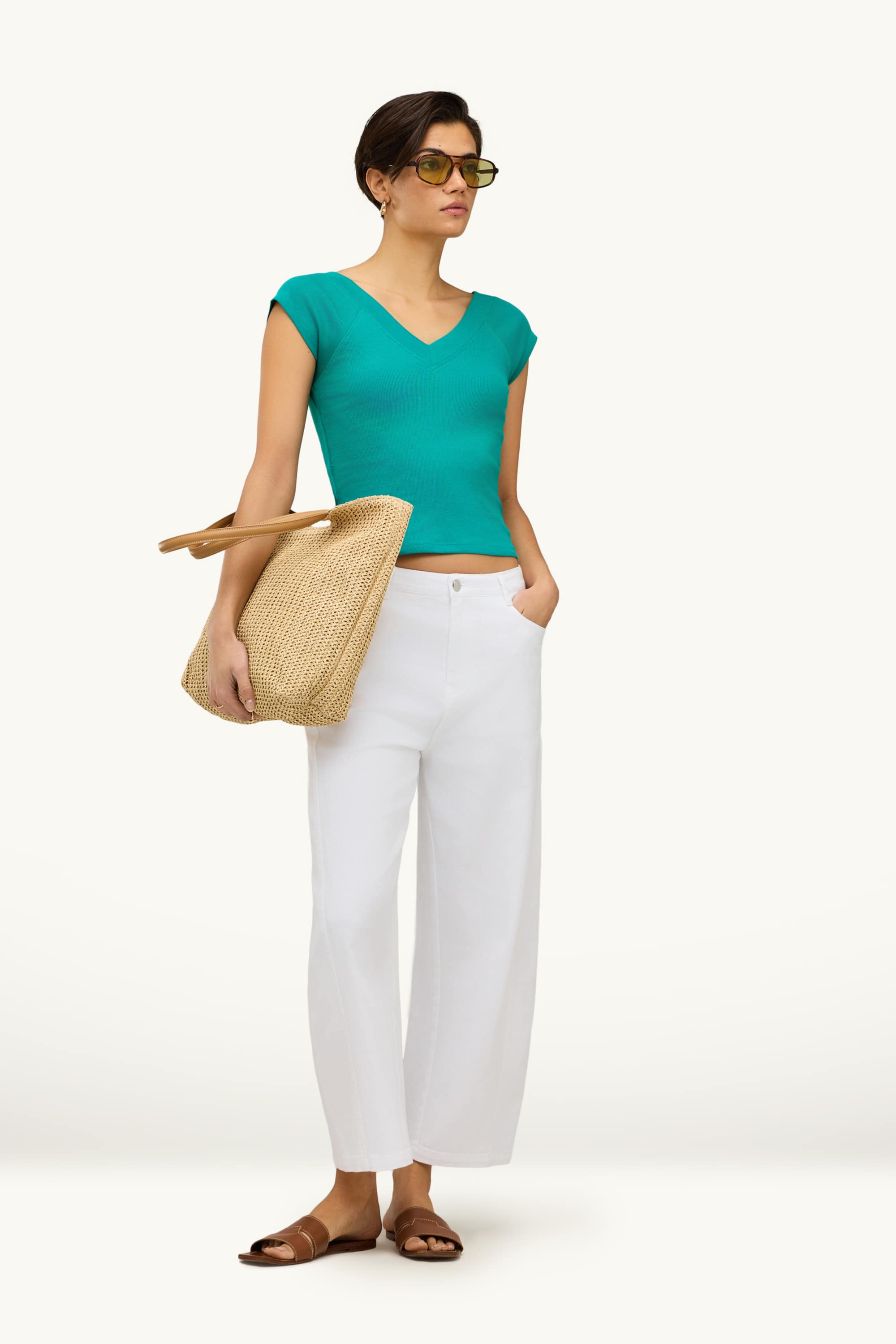 V-neck T-shirt - slim fit turquoise