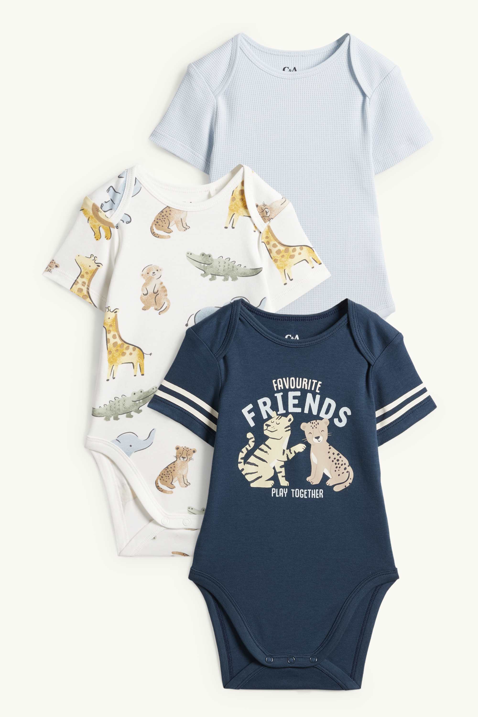 Multipack of 3 - zoo animals - baby bodysuit dark blue