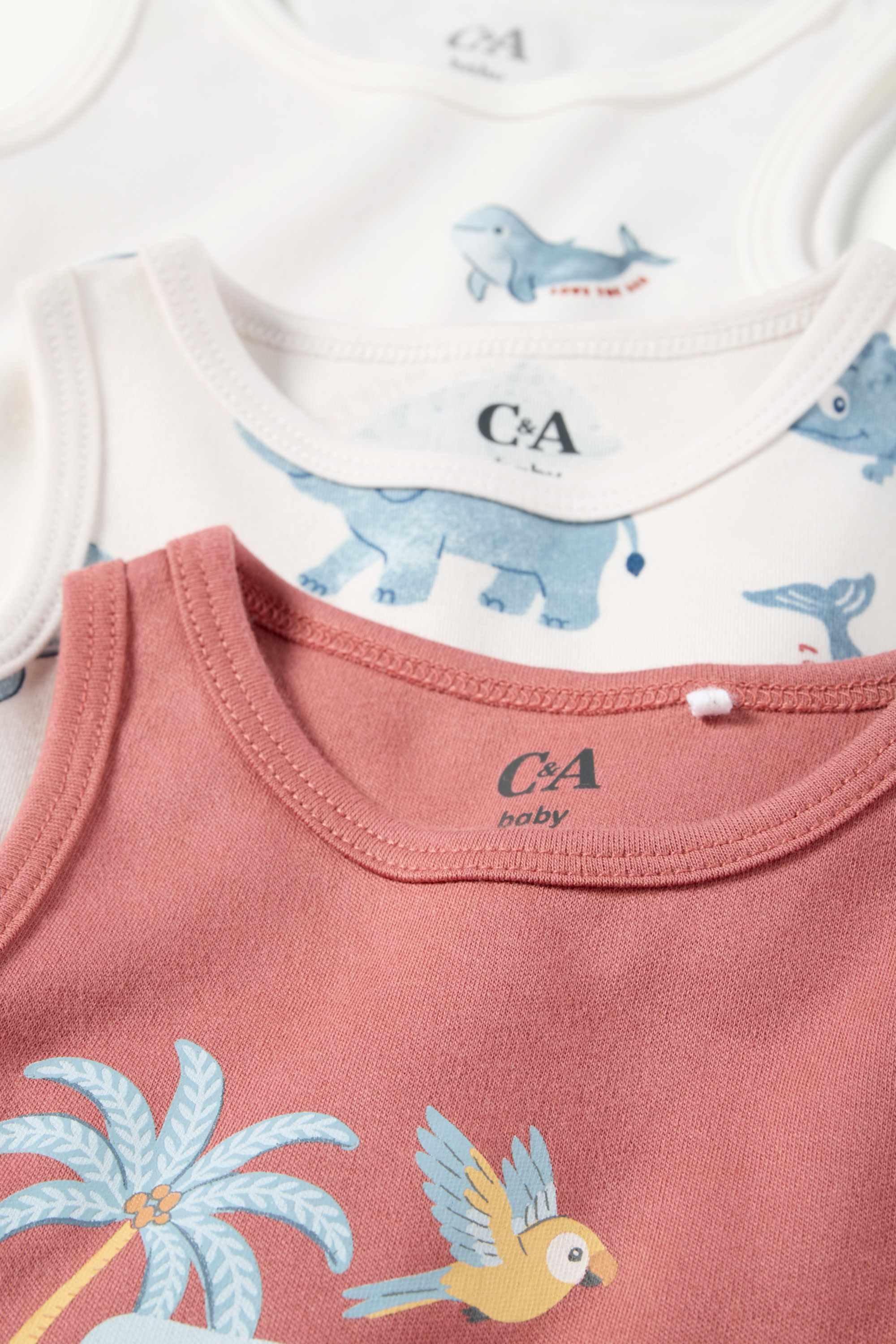Multipack of 3 - jungle and sea animals - baby bodysuit white / blue